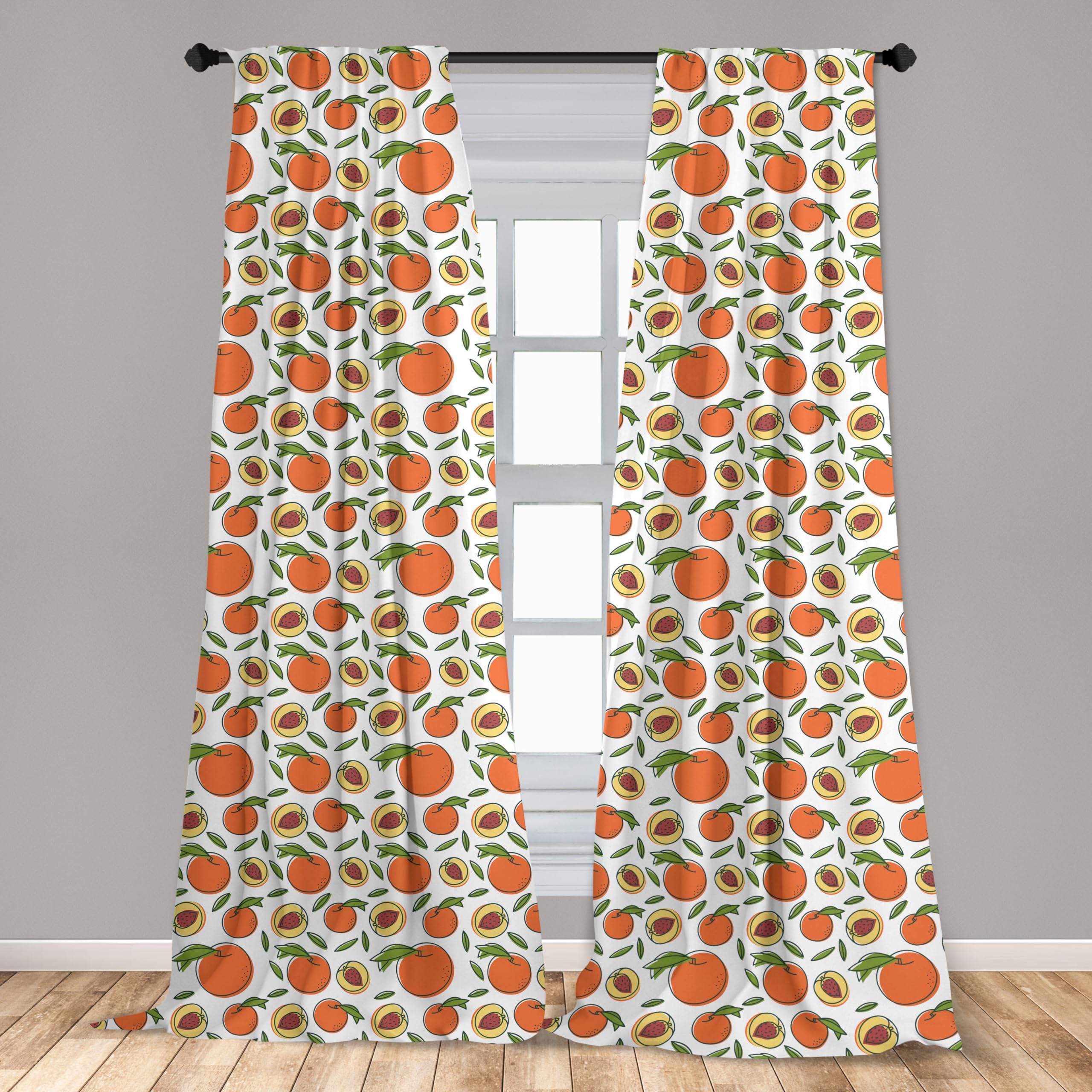 Ambesonne Peach Fruit Pattern Window Curtains - 2 Panel Set with Rod Pocket, 28