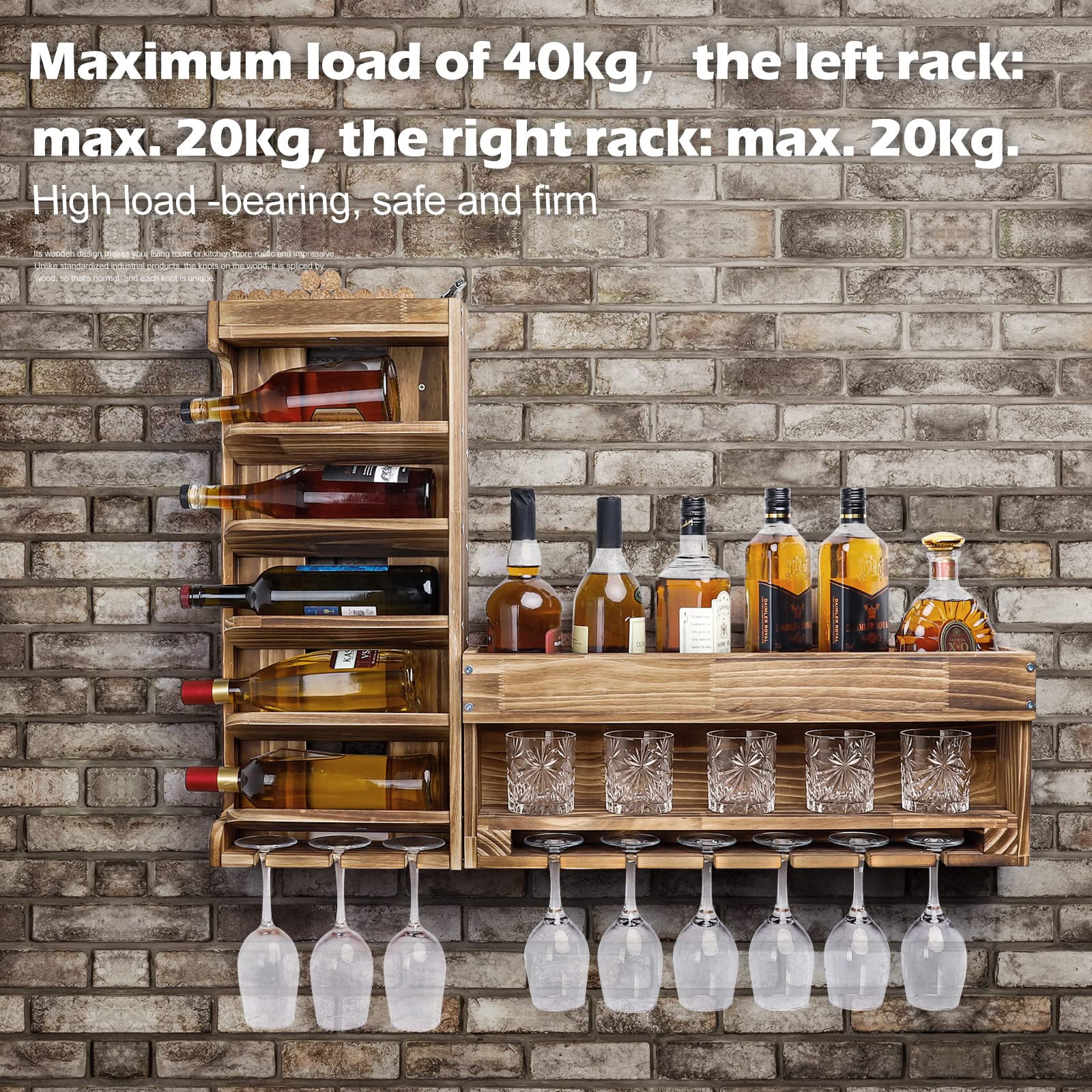 Wall Mounted Wood Wine Rack with Bottle & Stemware Holder - Rustic Whiskey Display Storage with Cork Compartment for Home Bar, Kitchen Decor | Perfect for Wine Enthusiasts & Entertaining Guests