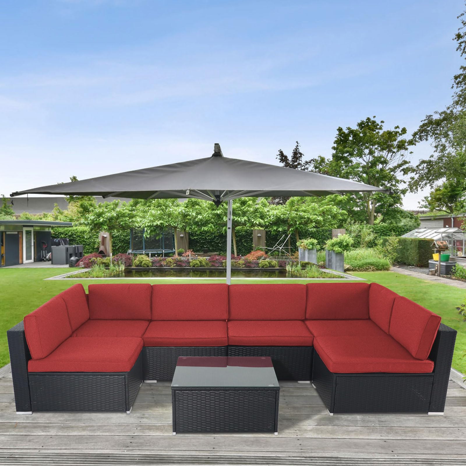 Betterland 14-Piece Water Resistant Outdoor Cushion Covers Set - Durable Patio Sofa & Couch Replacement Slipcovers (Red) - Perfect for Backyard, Deck, Poolside & Garden Furniture Protection
