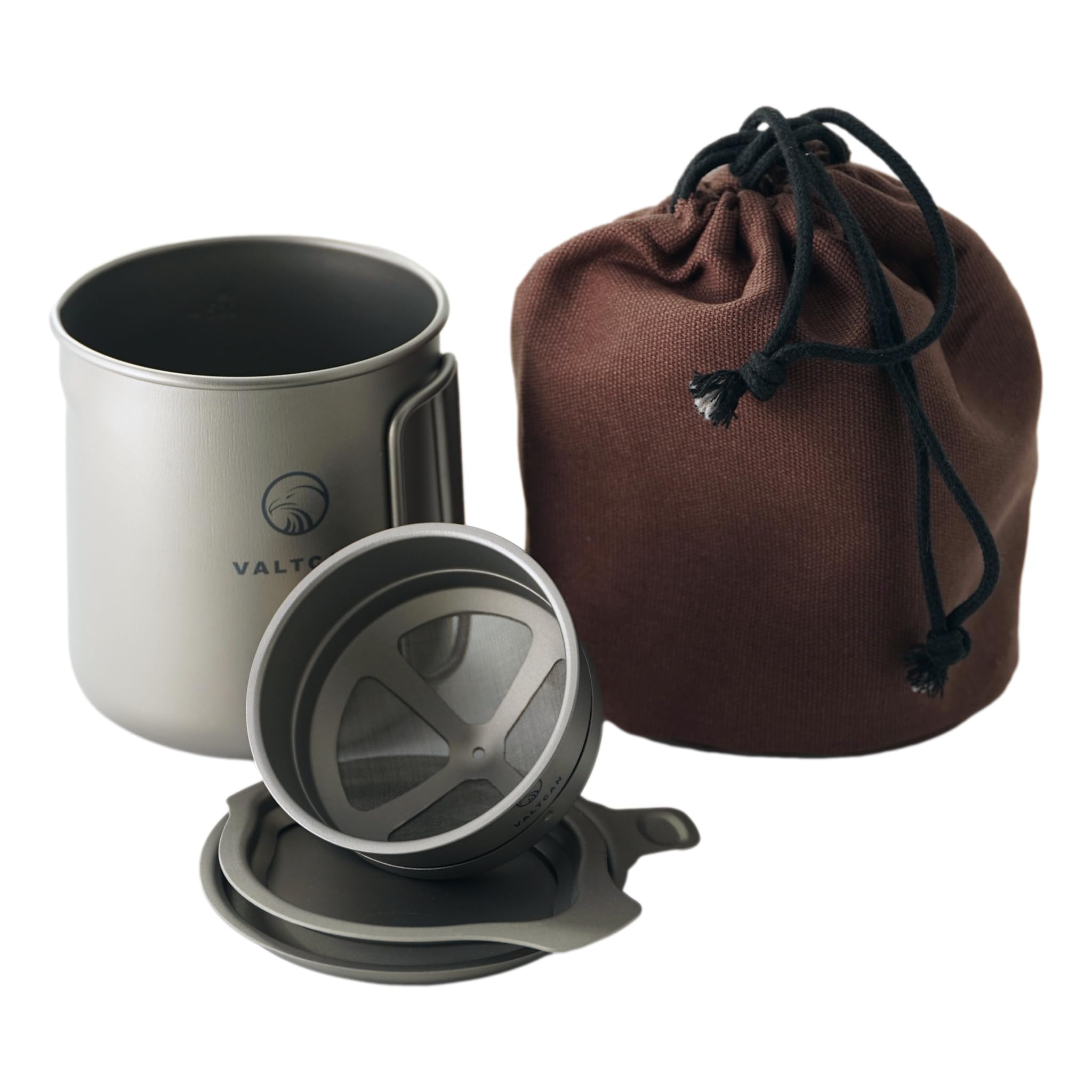 Valtcan 600ml Titanium Coffee Cup with Pour Over Drip Mesh Brewing System - 20oz Insulated Travel Mug & Milk Pitcher - Perfect for Camping, Office & Home Brewing