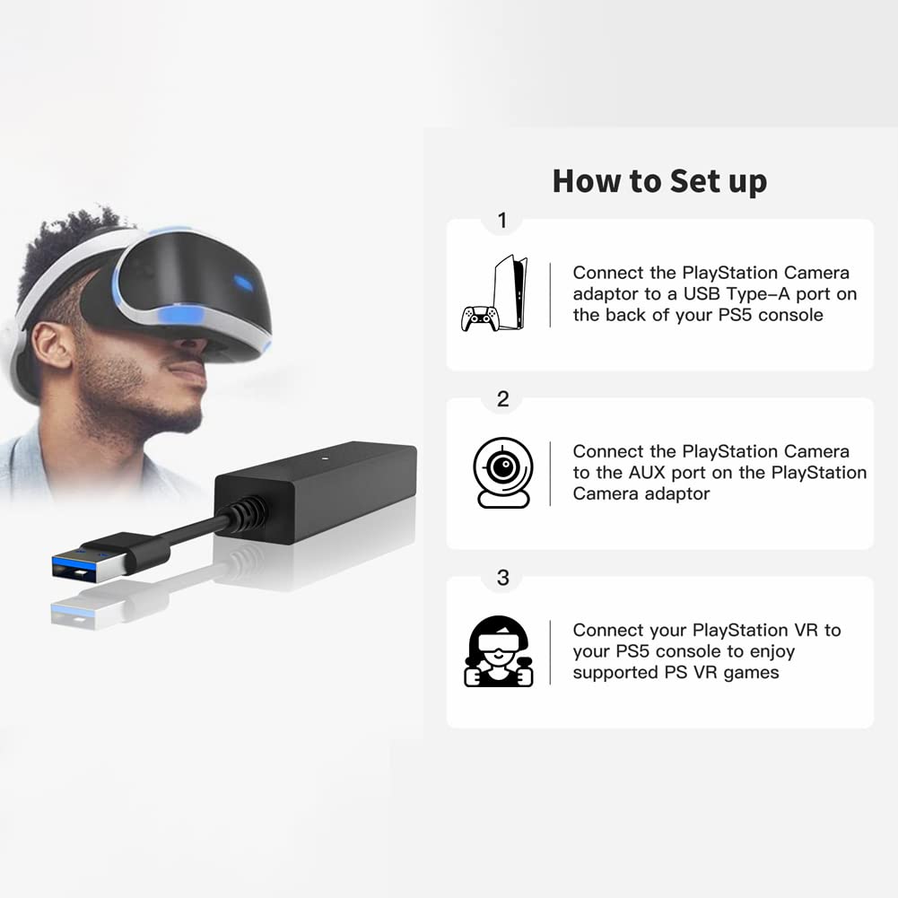 Hilitand PS VR to PS5 Camera Adapter Cable - Converter Connector for PlayStation 5 Game Console - Play VR Games on PS5 with Original PS Camera (Perfect for Virtual Reality Gaming & Streaming Setup)