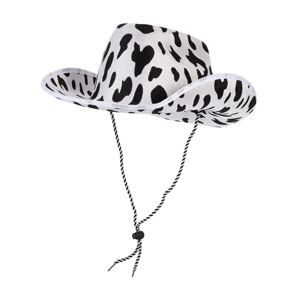 Stylish White and Black Cow Print Cowboy Hat - Adjustable Felt Cowboy Hat for Men & Women | Perfect for Western Rodeo, Country Music Festivals & Halloween Costumes