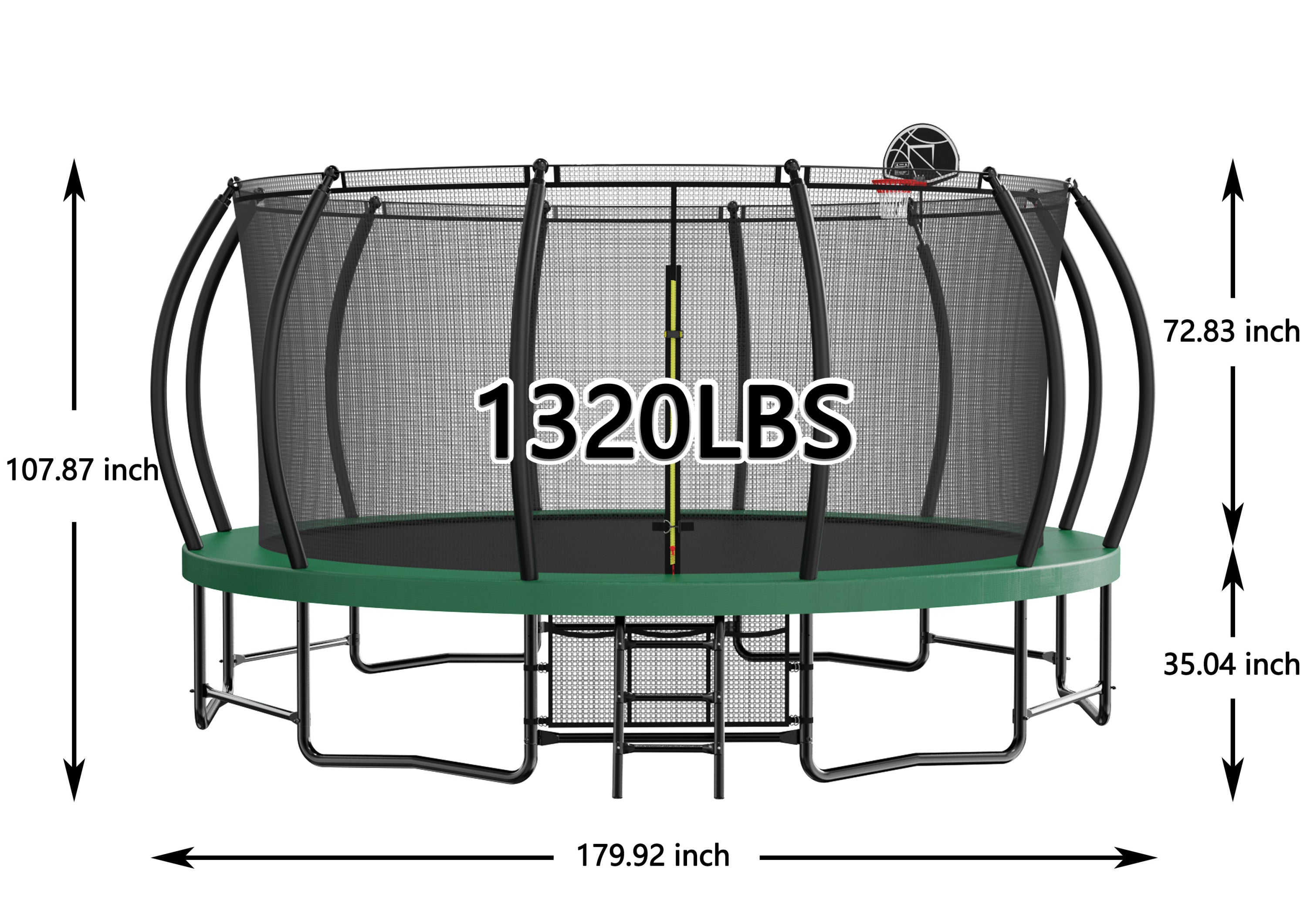 15FT Trampoline with Basketball Hoop - Heavy Duty Outdoor Trampoline with Safety Enclosure, Ladder, Shoe Bag & Rust-Proof Coating | Perfect for Backyard Fun, Kids Play & Family Fitness Activities