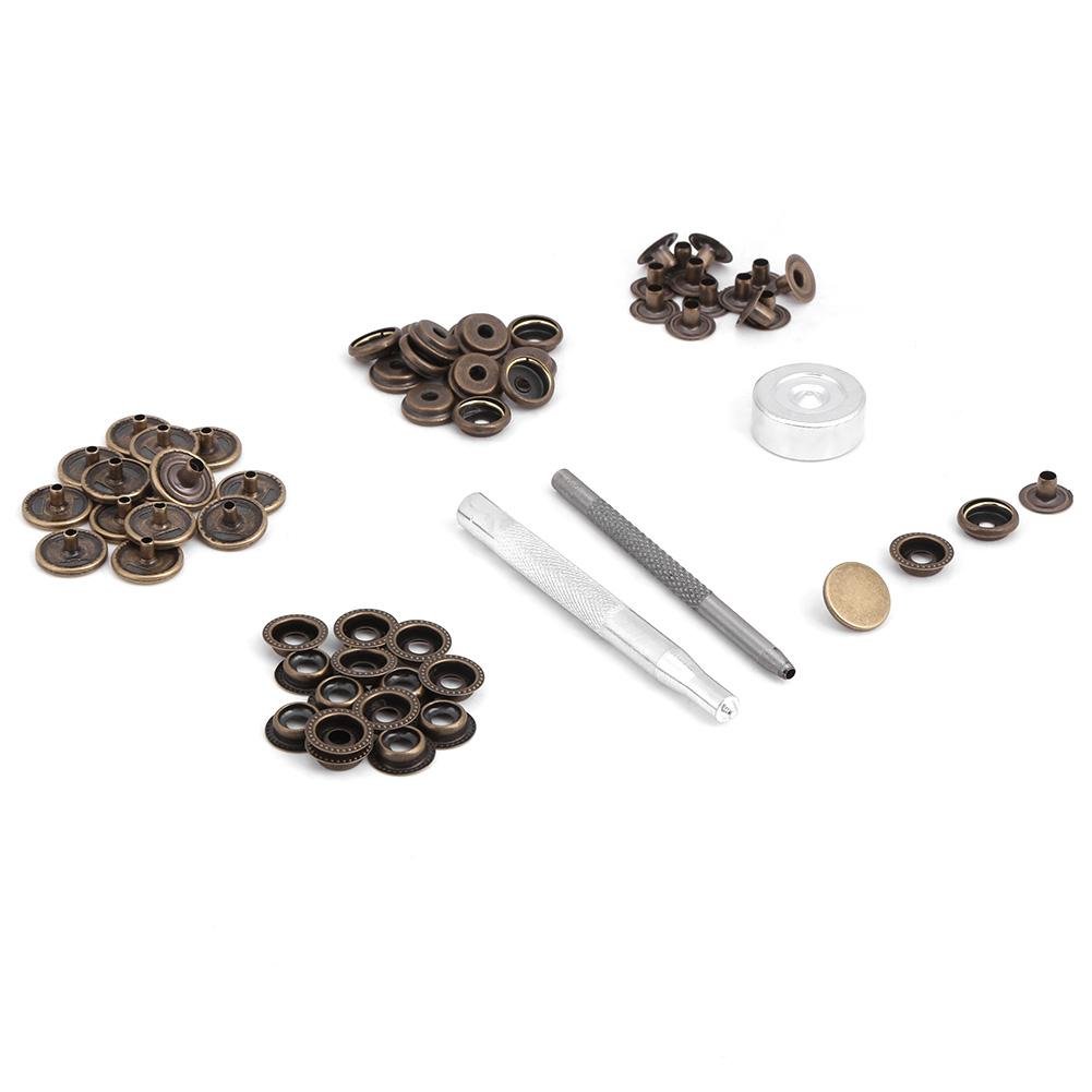 15-Piece Leather Snap Fastener Kit - Metal Press Studs & Button Tool for Clothing, Fabric, Leather Sewing - DIY Crafting Supplies (Bronze) | Perfect for Jackets, Bags, DIY Projects & Garment Repair