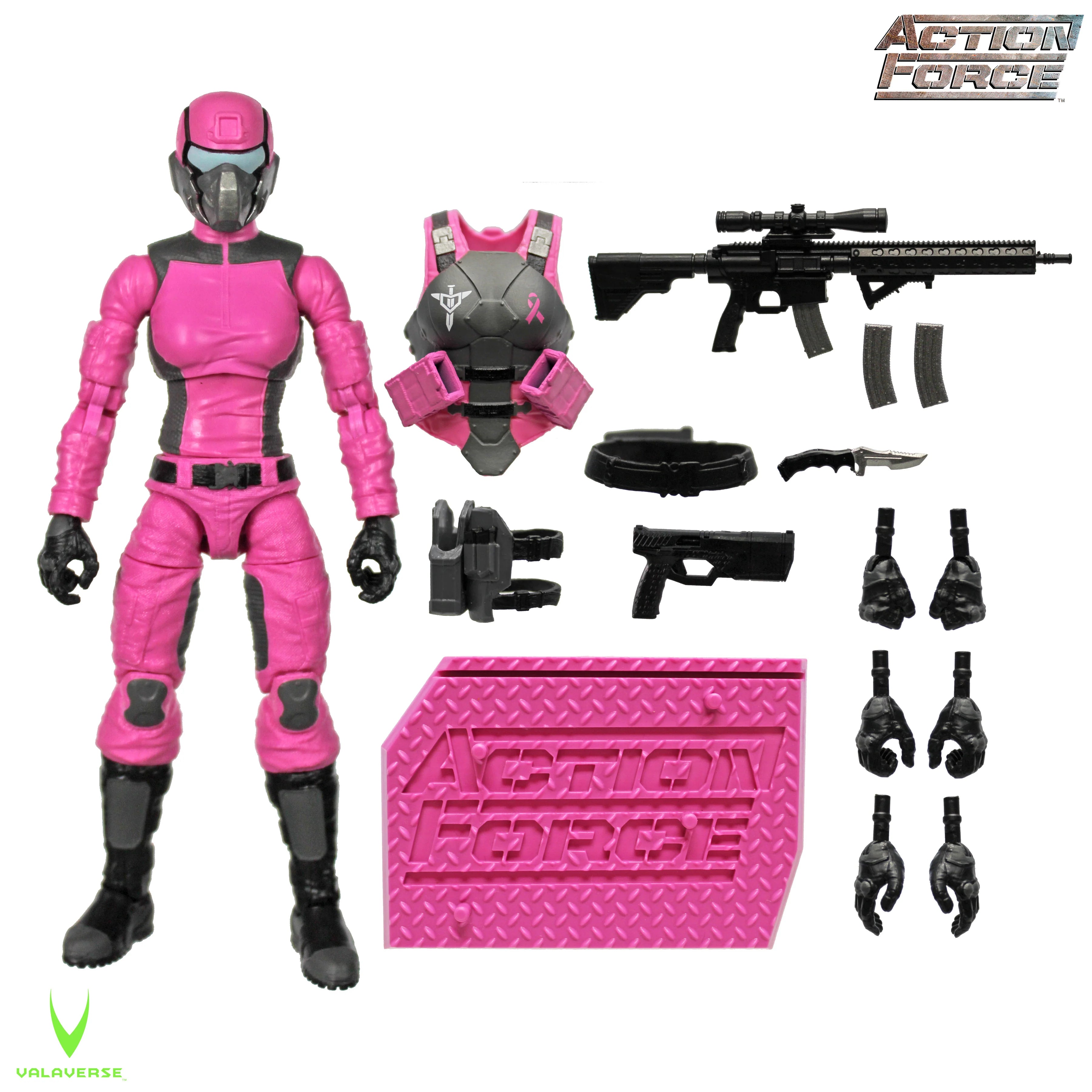 Steel Brigade Female Soldier (Breast Cancer Awareness Edition) - 1/12 Scale Action Figure by Action Force - Collectible Military Toy for Display, Gifts & Awareness Campaigns