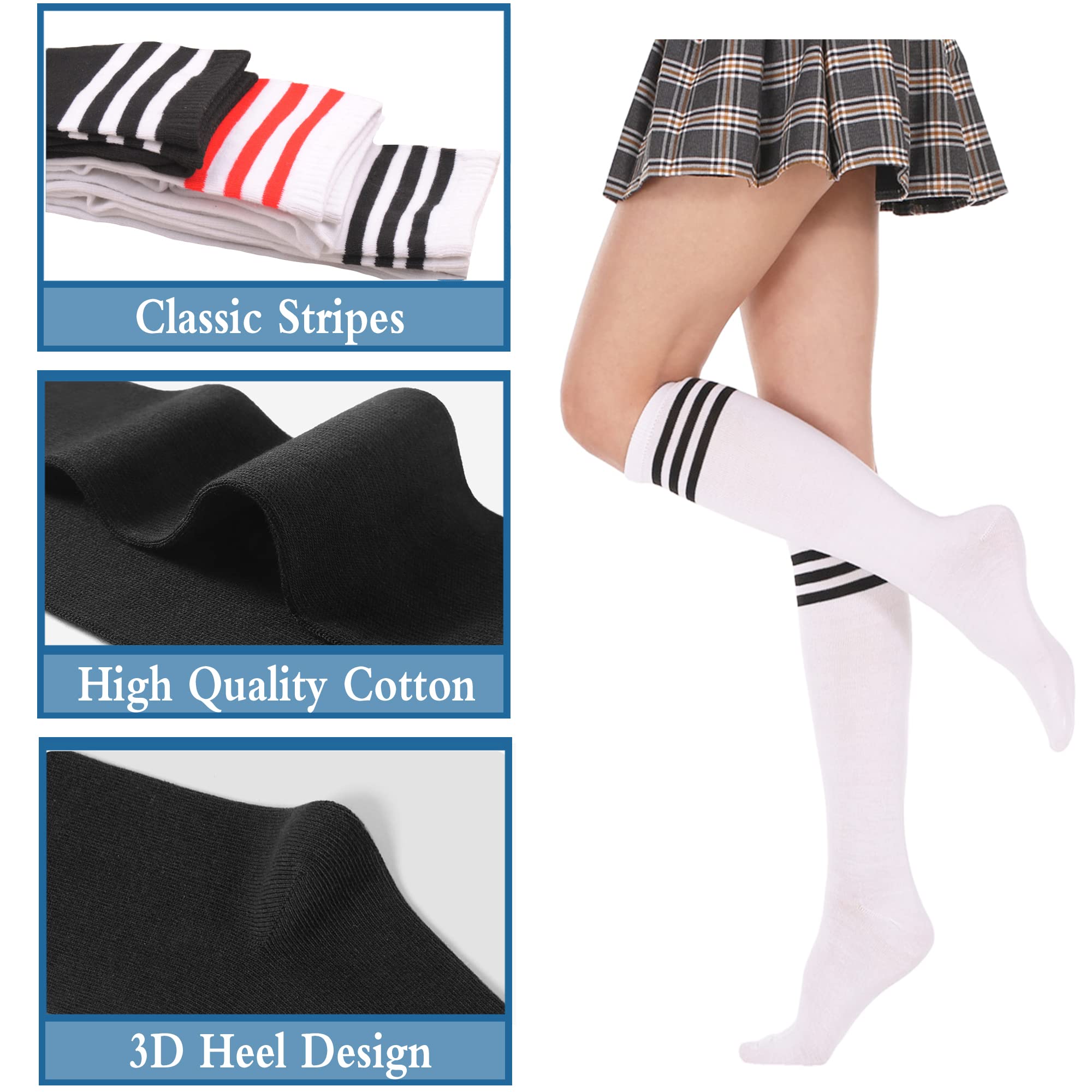DOOVID Women's Knee High Socks - Elastic Athletic Tube Socks with Thin Stripes for Running, Yoga & Casual Wear - Comfortable Stockings for Sports & Everyday Use