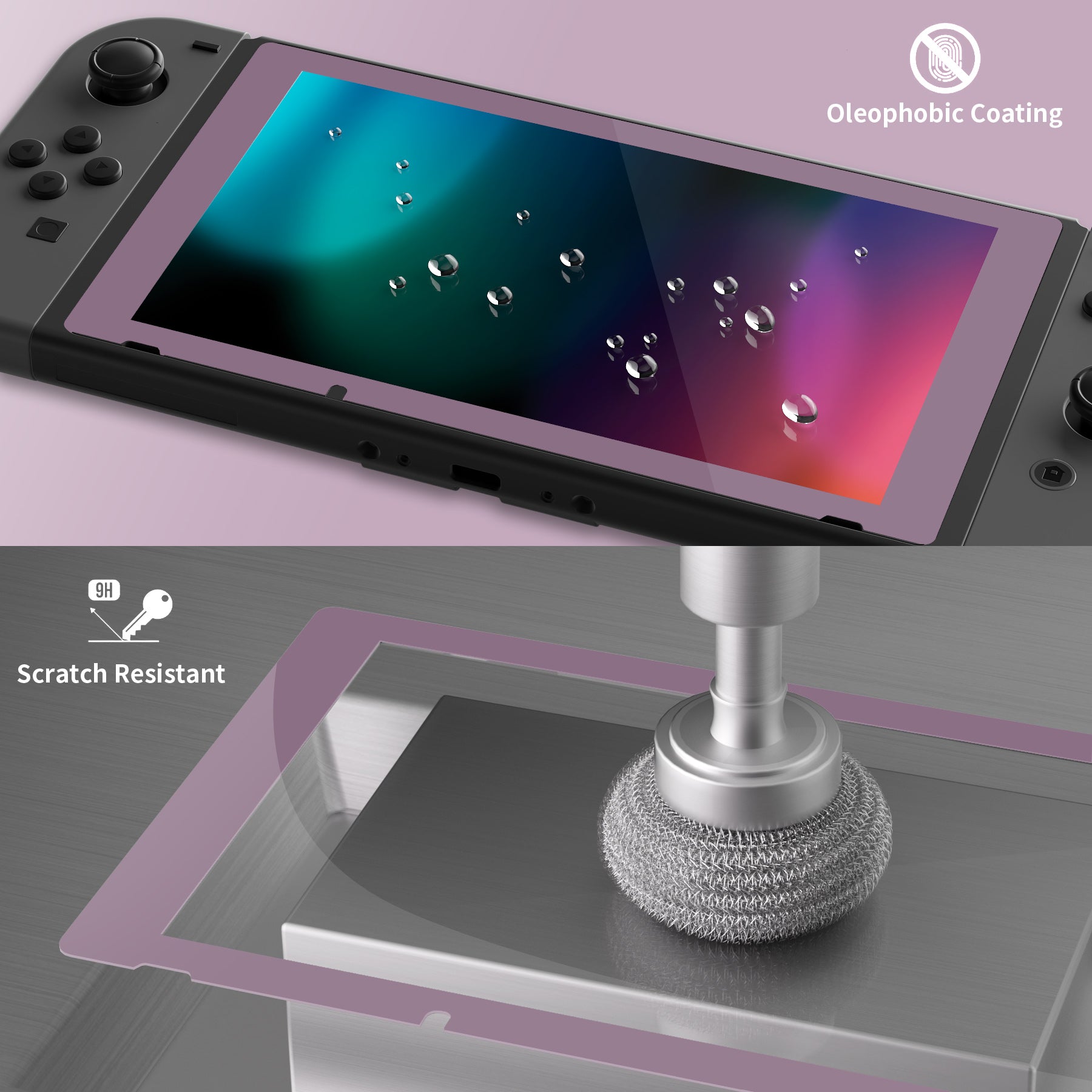 eXtremeRate 2 Pack Clear HD Tempered Glass Screen Protector for Nintendo Switch - Antique Dark Grayish Violet | Scratch Resistant Protection for Gaming & Travel Use