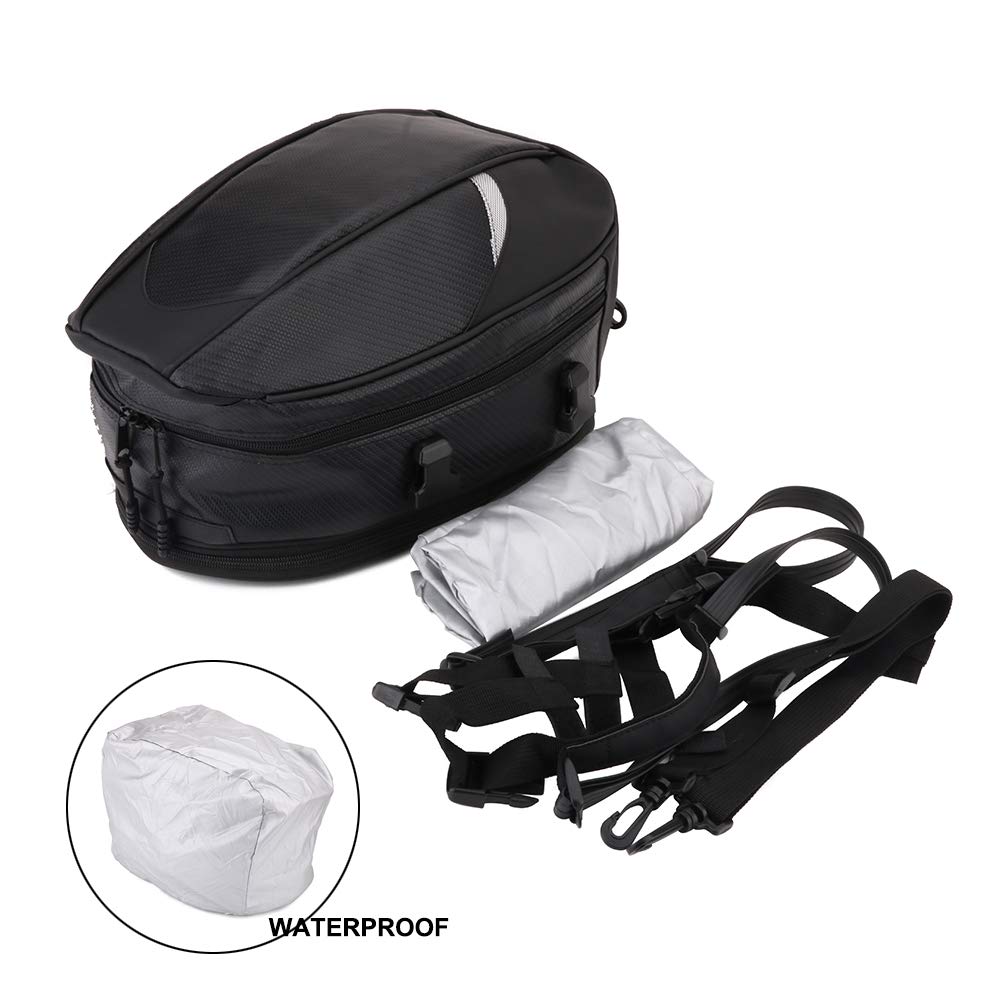 JFG RACING Motorcycle Tail Bag - 18.5L PU Leather Saddlebags Seat Luggage Storage for Helmet & Gear | Waterproof Motorbike Accessories for Touring, Commuting & Adventure Riding