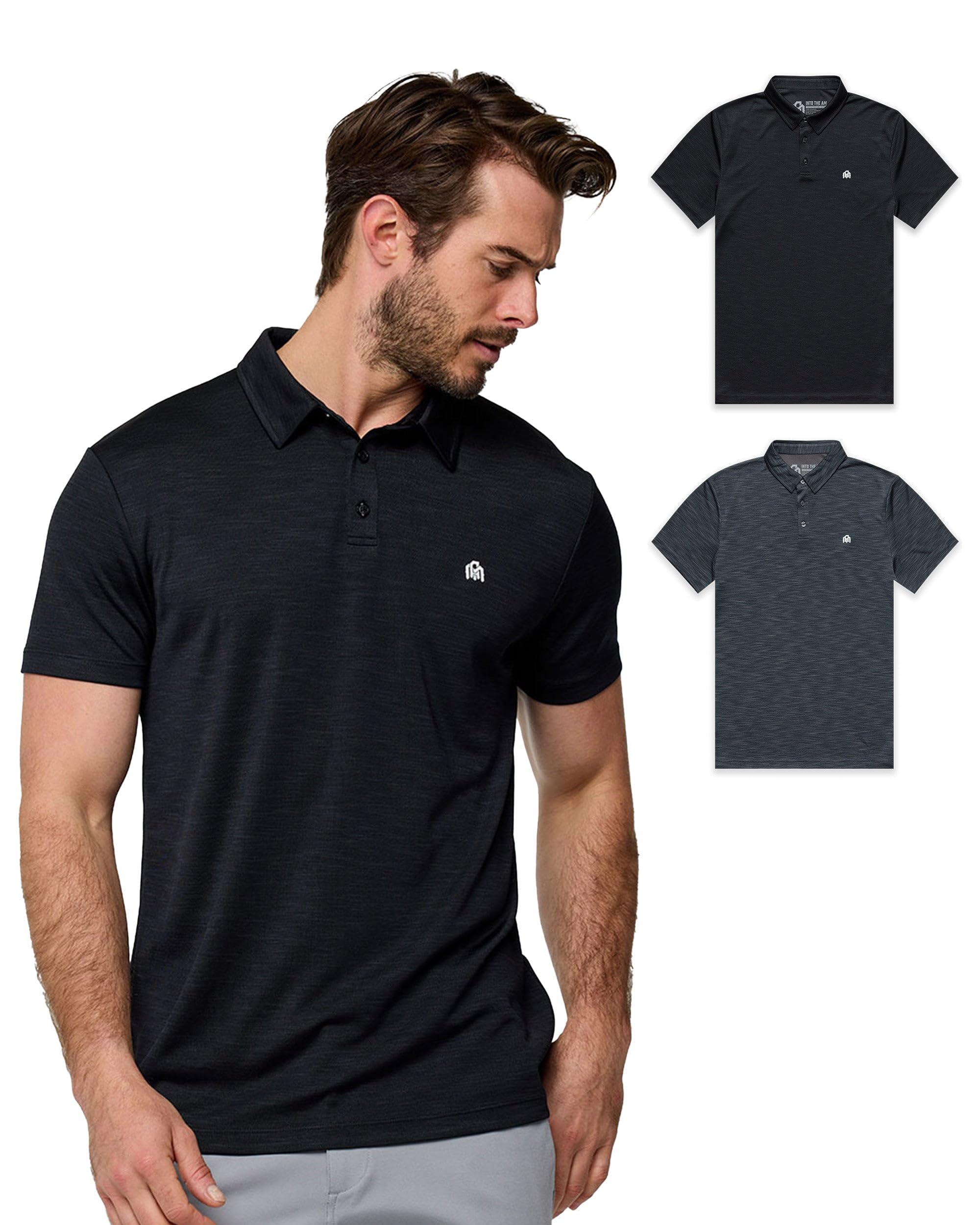 INTO THE AM Men's Performance Dri-Fit Polo Shirts S-4XL - Quick Dry Moisture Wicking Athletic Golf Work Shirts for Gym, Office & Casual Wear