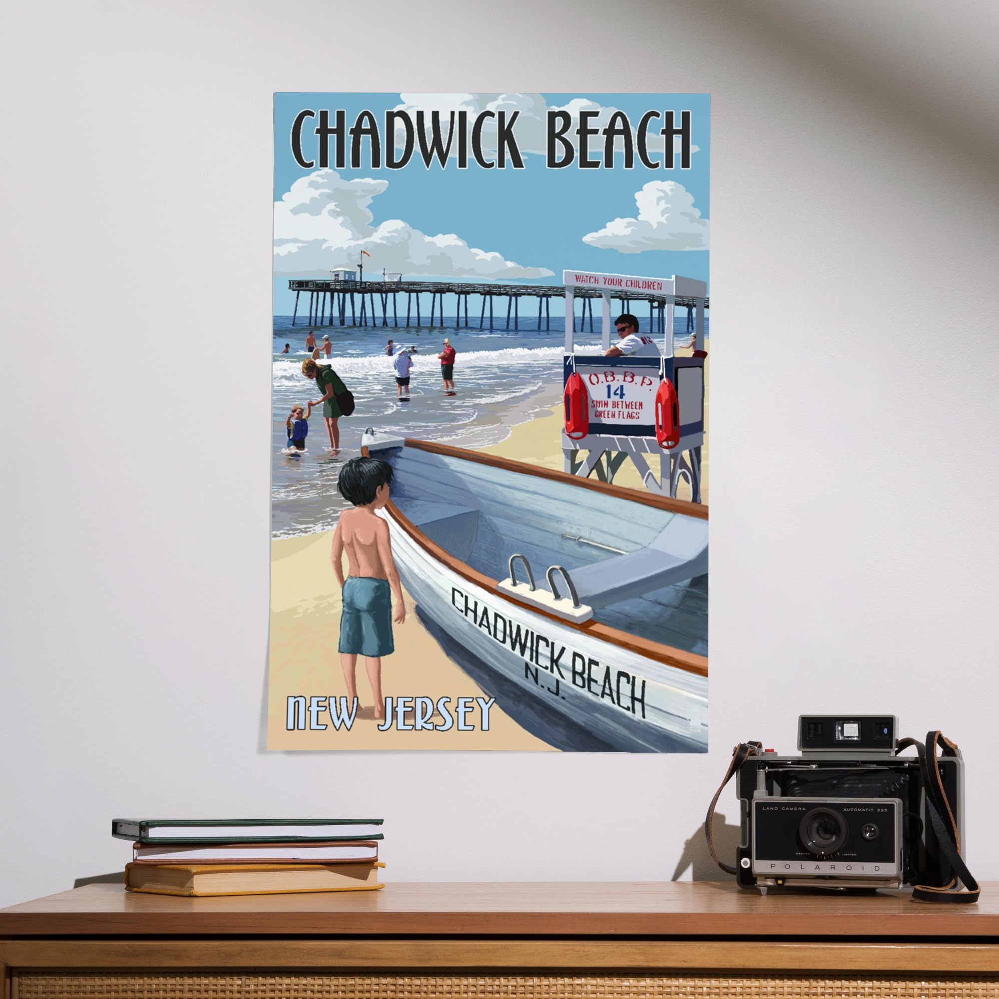 Lantern Press 16x24 Inch Giclee Art Print - Chadwick Beach New Jersey Lifeguard Stand Coastal Wall Decor | Perfect for Beach House, Living Room & Office Decor