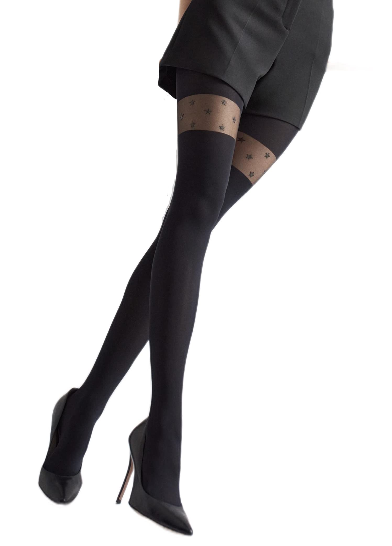 MARILYN Mock Suspender Tights - Over Knee Stockings with Illusion Design - European Style Thigh High Socks for Women - Perfect for Cosplay, Halloween & Burlesque Outfits