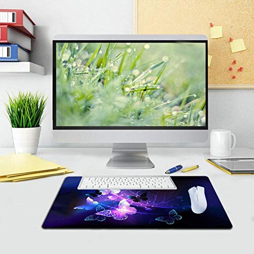 Premium Extended Gaming Mouse Pad - Large Non-Slip Rubber Base Keyboard & Mouse Mat for PC, Laptop, Mac - 23.6x13.8x0.15 Inch Glowing Night Butterflies Design - Perfect for Office, Home, Gaming & Work Setup