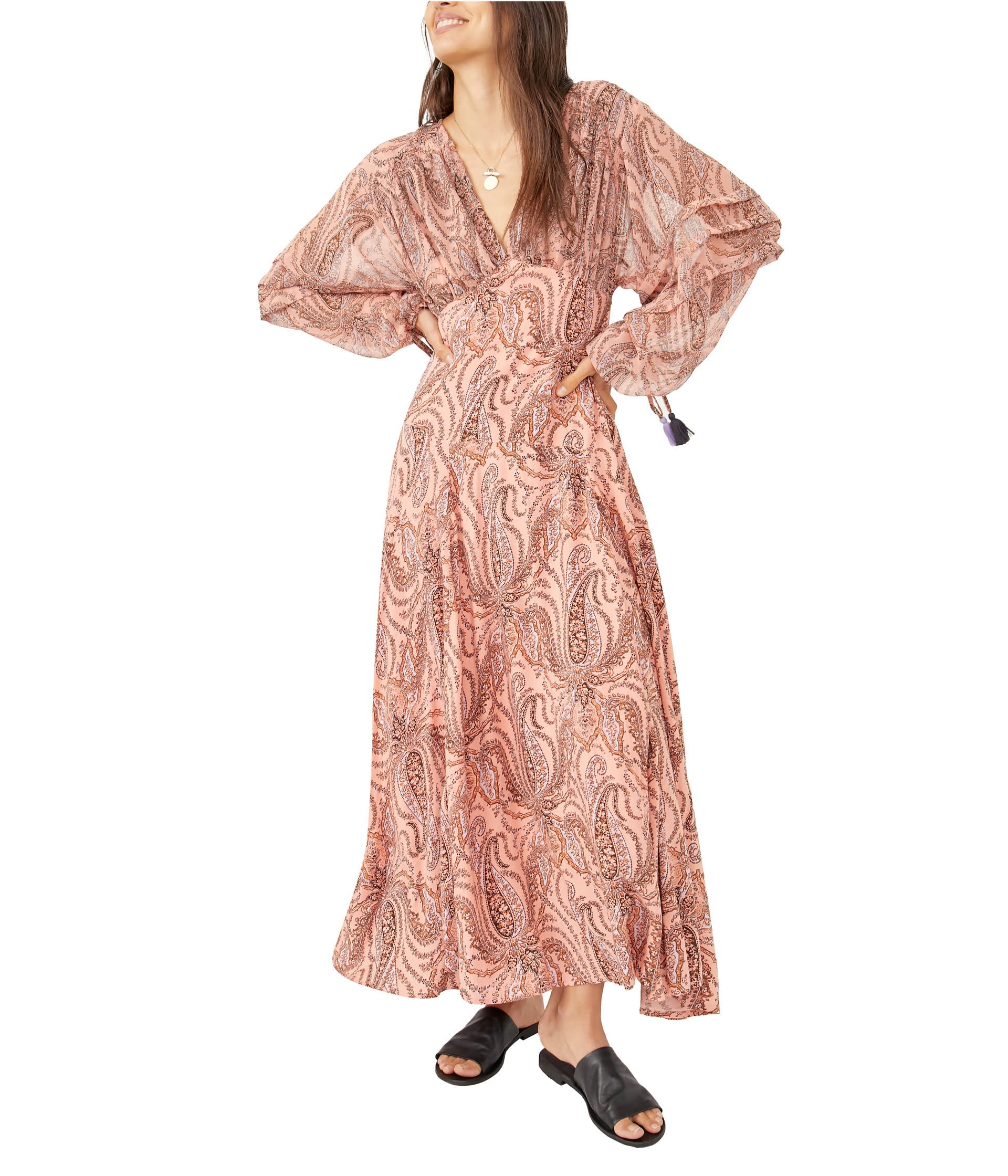 Free People Women's Mirage Maxi Dress - Boho Floral Print Long Sleeve Maxi Dress for Beach, Vacation & Summer Outfits
