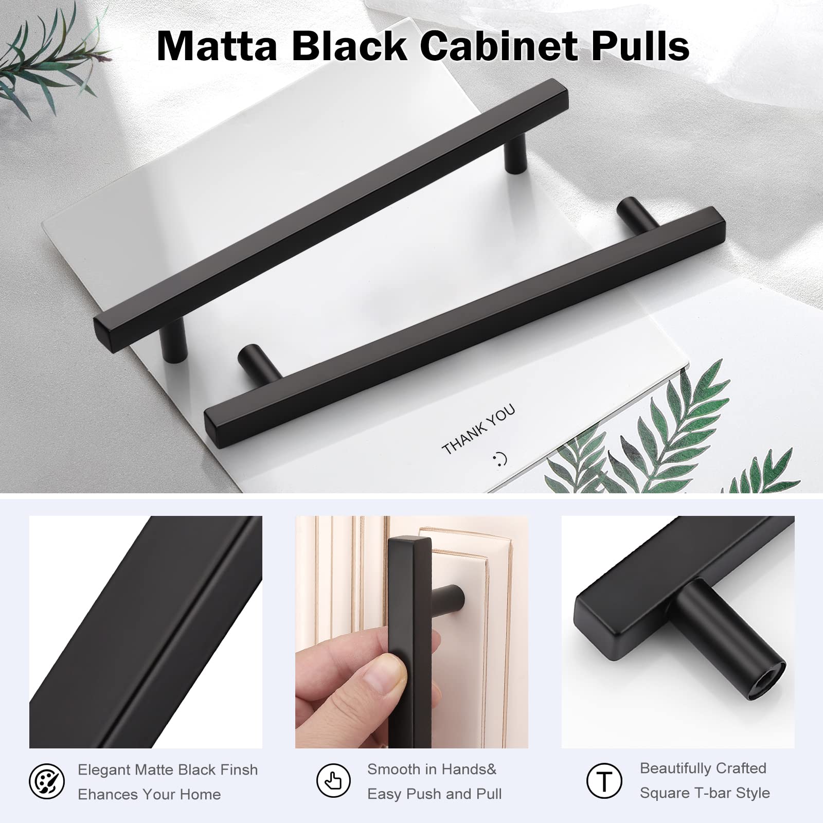 KNOBWELL 10 Pack 7.5 Inch Matte Black Kitchen Cabinet Handles - Stainless Steel Modern Drawer Pulls for Dresser & Cabinets (10