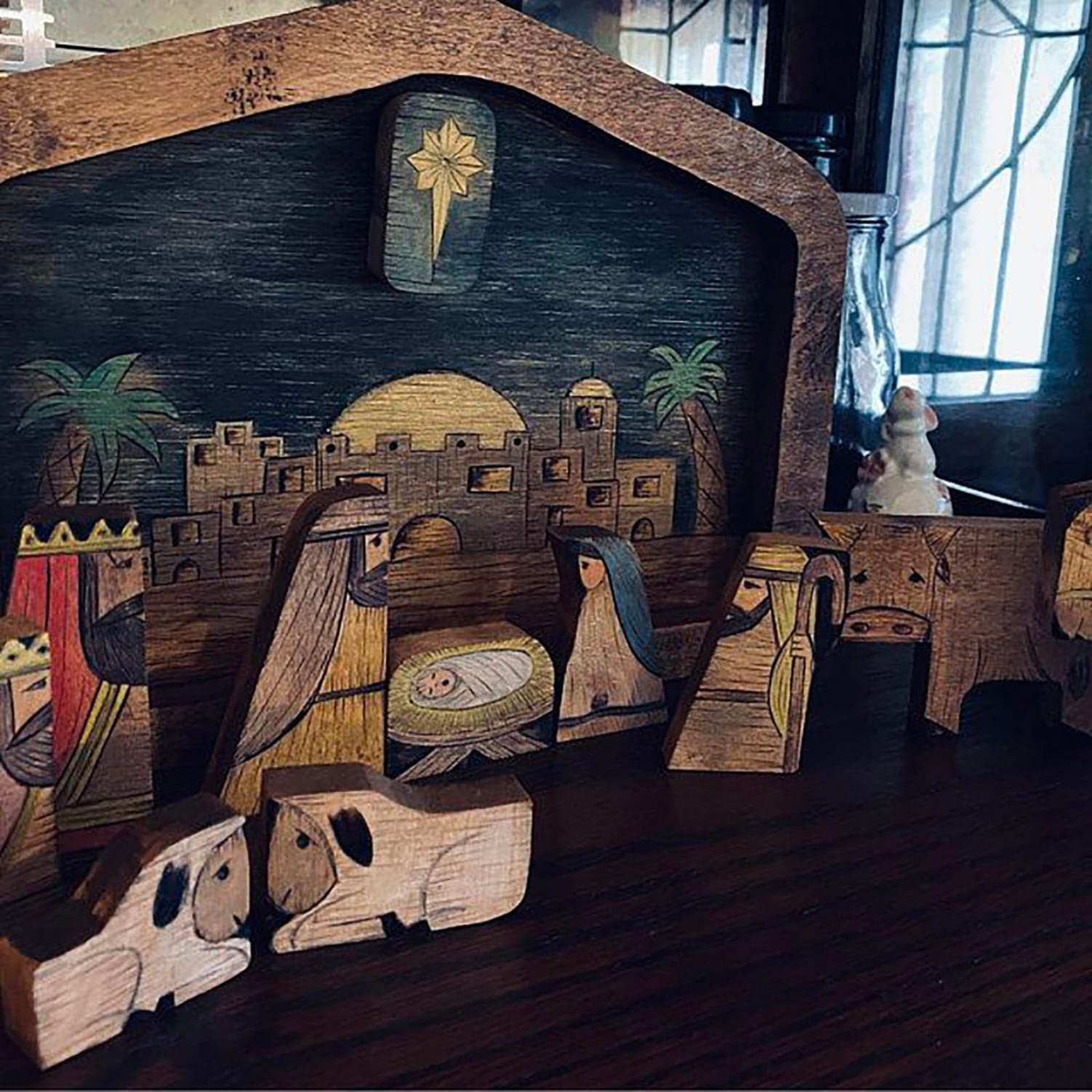 Handcrafted Wooden Jesus Puzzle Statue - Nativity Scene Jigsaw Puzzle with Wood-Burned Design - Religious Christmas Decor & Educational Family Game - Perfect for Holiday Gifts, Sunday School Activities & Home Nativity Displays