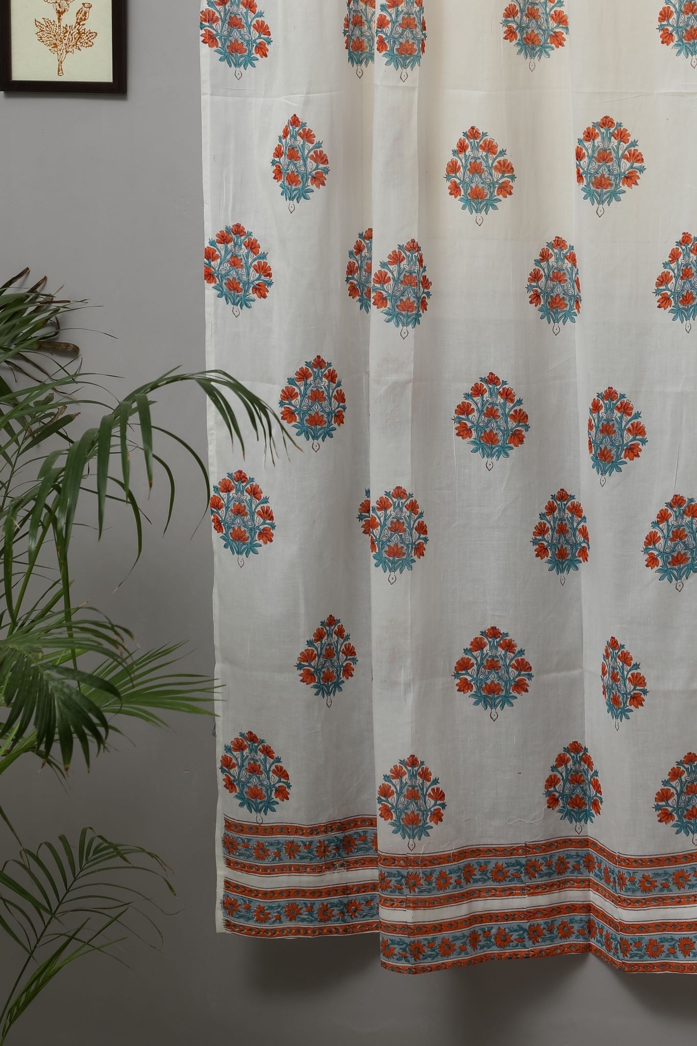Premium Saffron Daisy Handblock Printed Cotton Door Curtain - Traditional Indian Home Decor for Living Room, Bedroom & Entryway