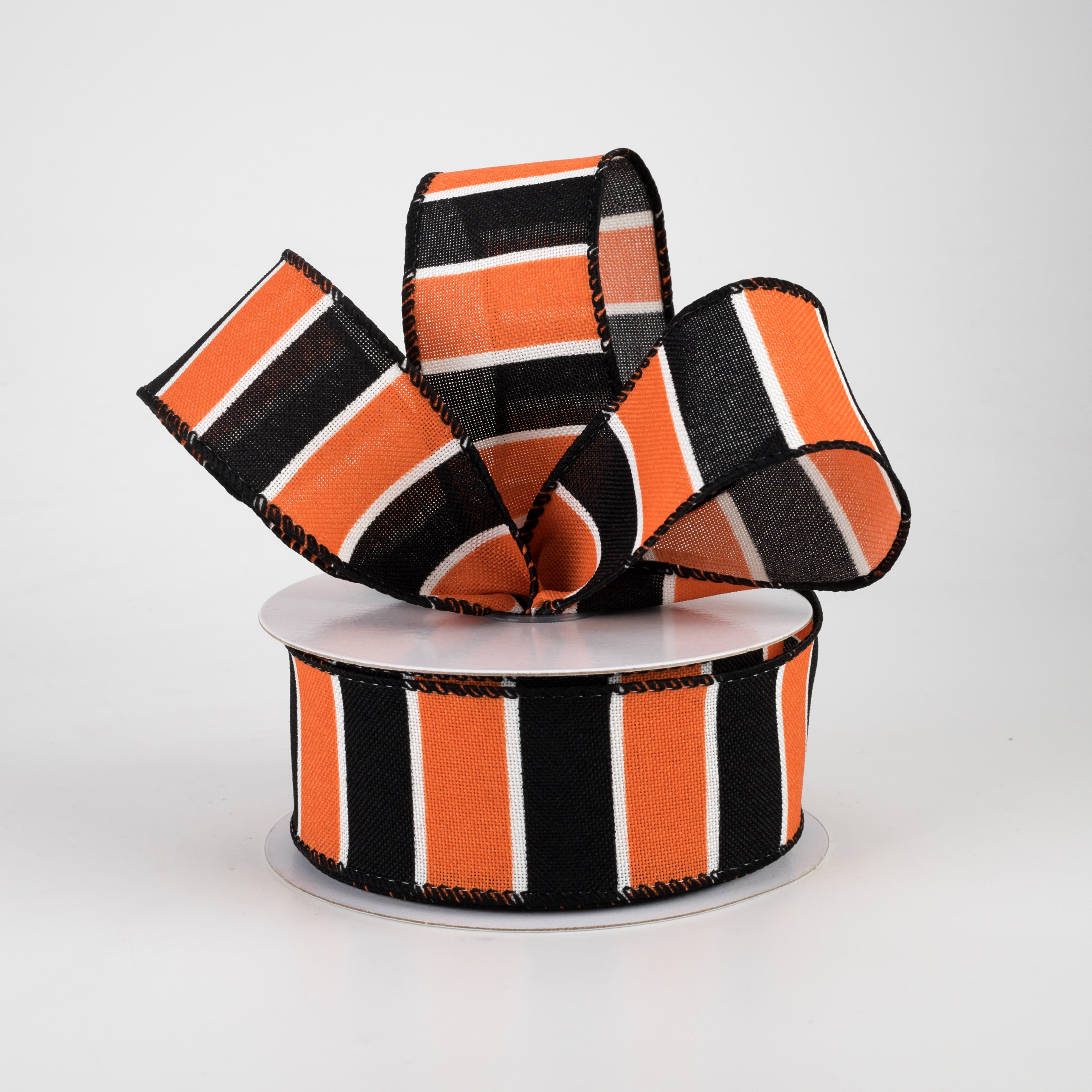 1.5 Inch Florida Stripes Ribbon - Orange, Black & White - 10 Yards Bulk Roll for Gift Wrapping, DIY Crafts, Hair Bows, and Party Decorations