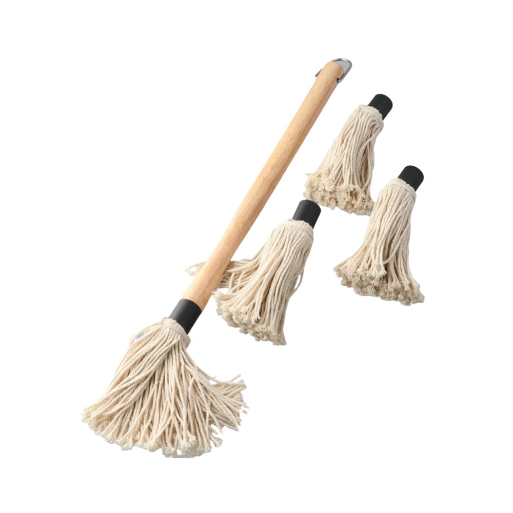 Premium Wooden Long Handle BBQ Basting Mop with 4 Extra Replacement Heads - Grill Brush for BBQ, Smoking, Steak & Meat - Perfect for Backyard Grilling, Camping & Outdoor Cooking