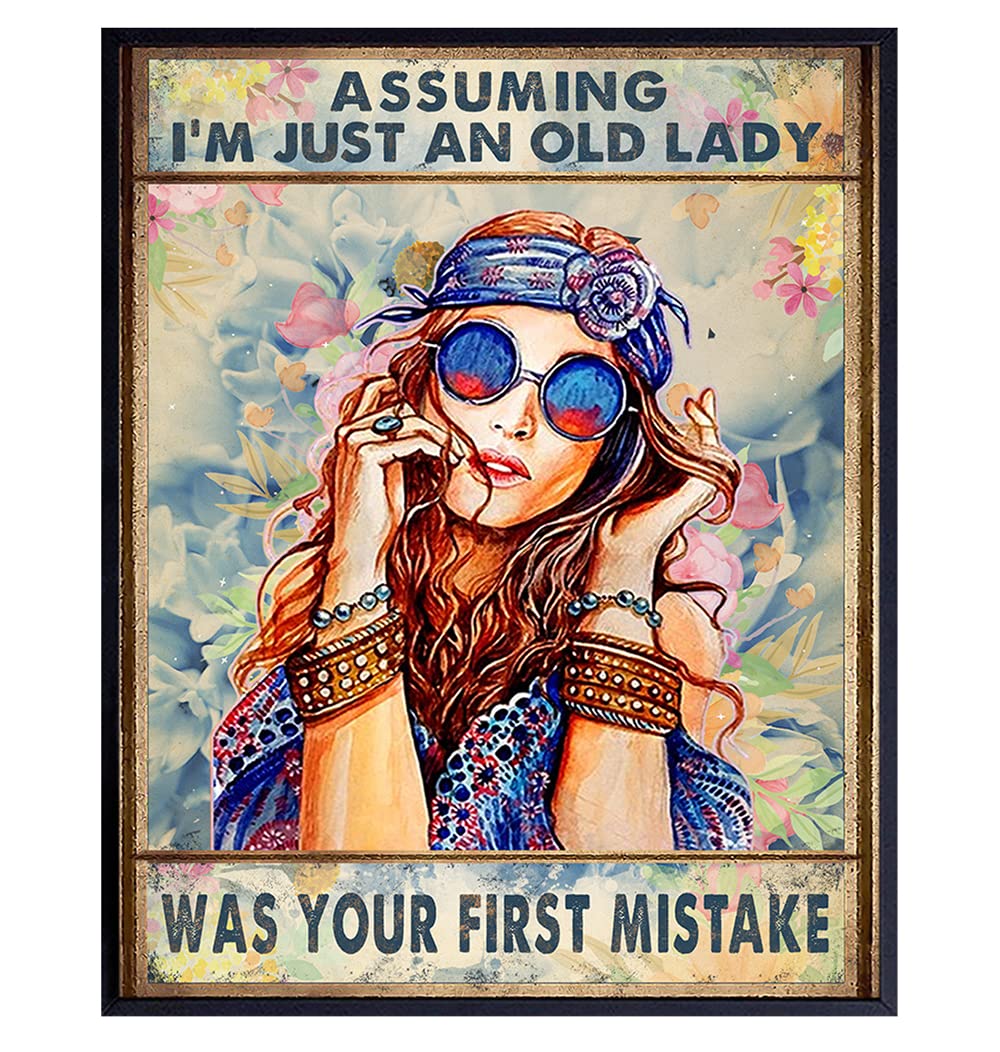Boho Wall Art for Grandma - Hippie Room Decor & Funny Birthday Gift - Psychedelic Poster for Women