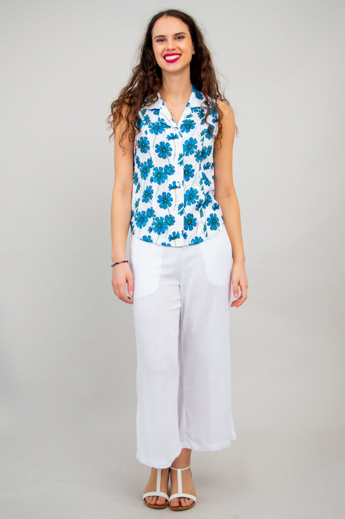 Lexa Tank Top - Women's Linen Bamboo Blend Shirt in Aster Color - Perfect for Summer Outfits, Casual Wear & Beach Vacations