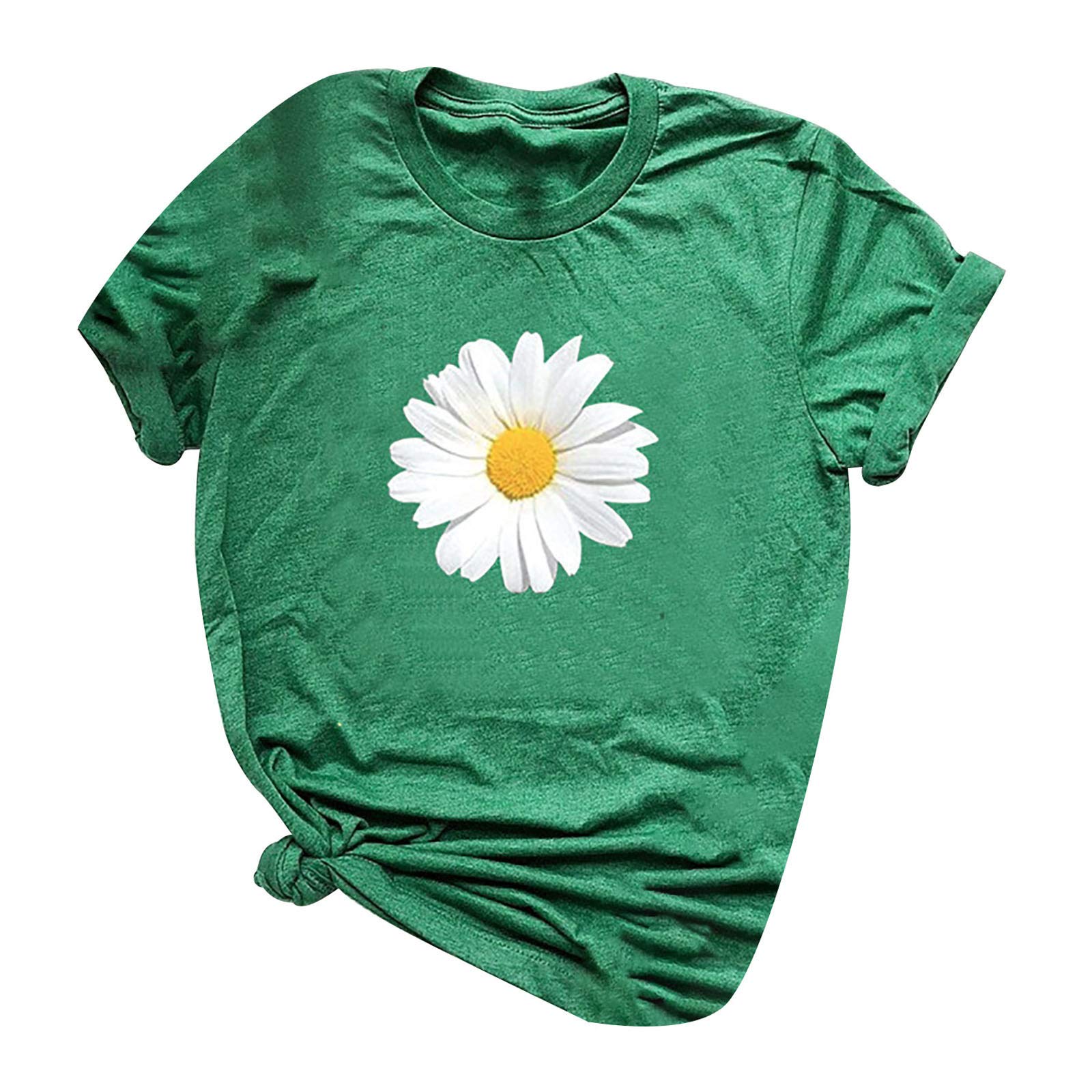 FMCHICO Women's Sunflower T-Shirt - Vintage Summer Short Sleeve Graphic Printed Tee Top for Casual Wear & Outdoor Activities