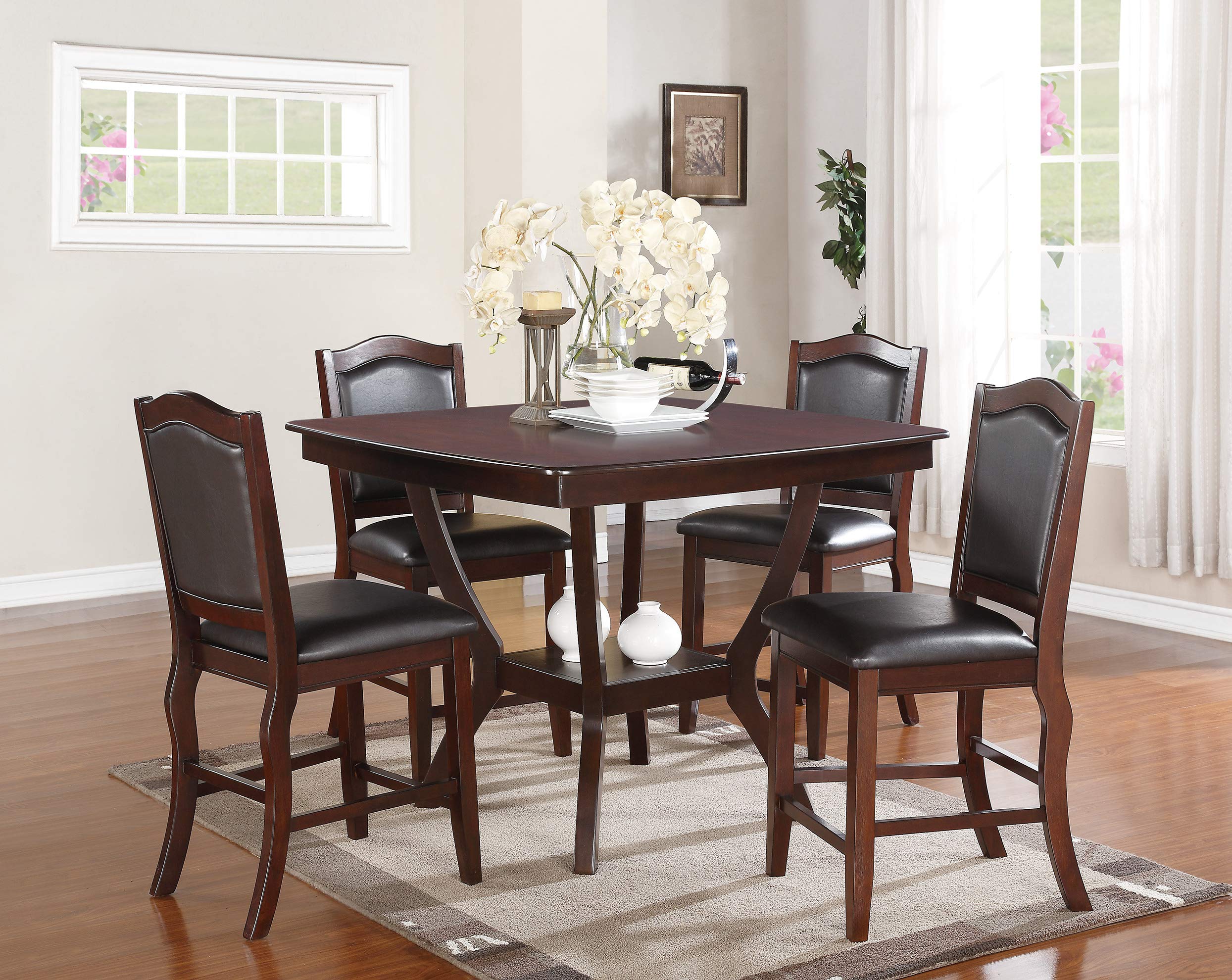 Premium Faux Leather Dining Chairs Set of 2 - Brown Upholstered Counter Height Bar Stools for Kitchen Island, Breakfast Nook & Restaurant Style Seating - Comfortable & Stylish Home Decor