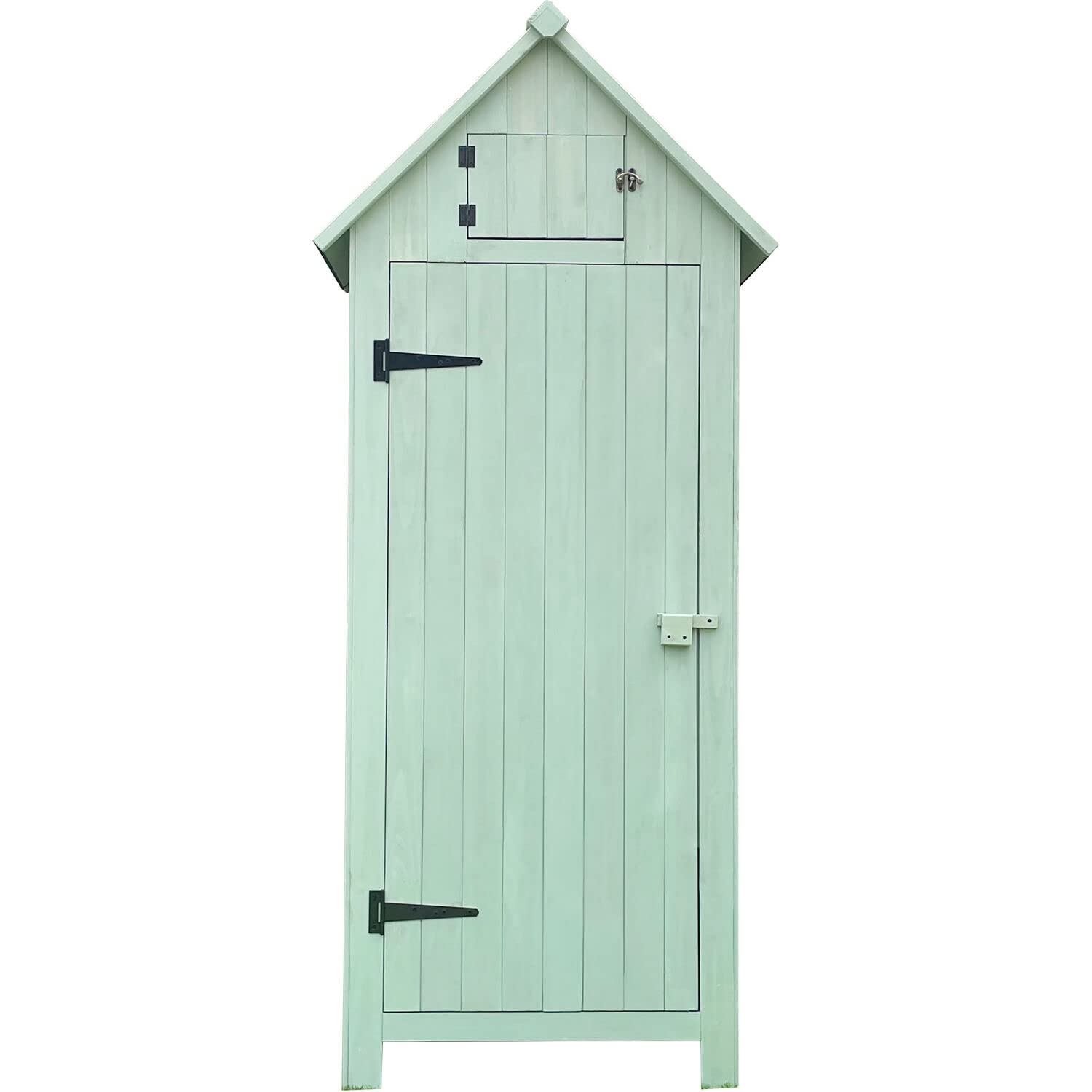 Hanover 8.7 cu. ft. Outdoor Storage Shed with Shelves & Lock - Vertical Wooden Garden Shed for Tools, Equipment & Supplies - Waterproof Fir Wood Shed in Mint Green - Perfect for Backyard, Patio & Garage Organization