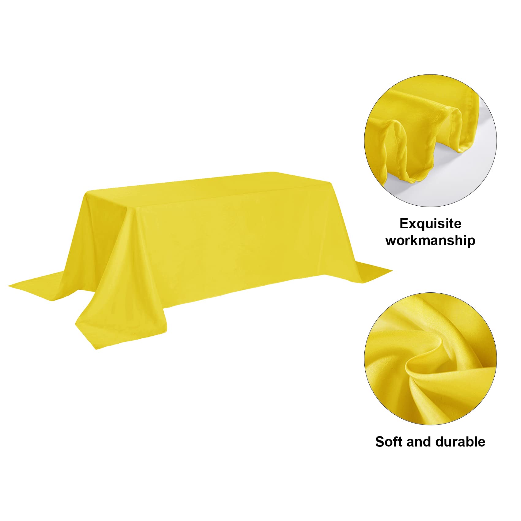 Yellow Rectangle Tablecloth 90x156 Inches - Stain & Wrinkle Resistant Washable Polyester Table Cover for Dining Table, Buffet, Wedding Decor - Perfect for Parties, Holidays & Home Decor