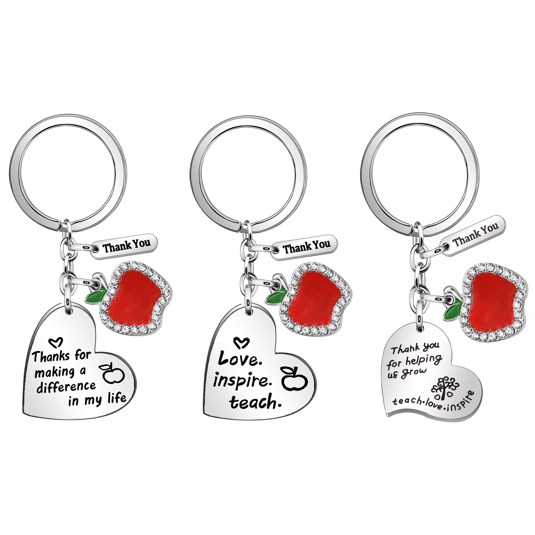 3PCS Stainless Steel Teacher Appreciation Keychains - Thoughtful Thank You Gifts for Women Educators, Birthday, Anniversary & Graduation Jewelry - Perfect for Classroom Gifts, Teacher's Day & Retirement Celebrations
