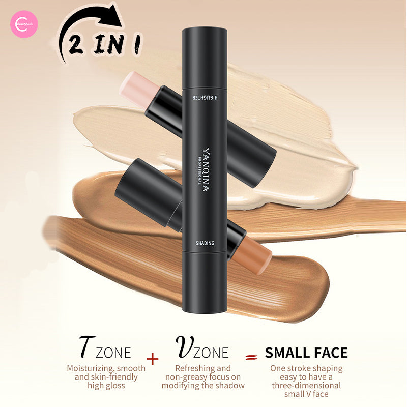 YANQINA Dual Ended Highlighter & Contour Stick - Creamy Makeup Stick for Face Highlighting and Contouring - Perfect for Everyday Glam & Professional Makeup Looks