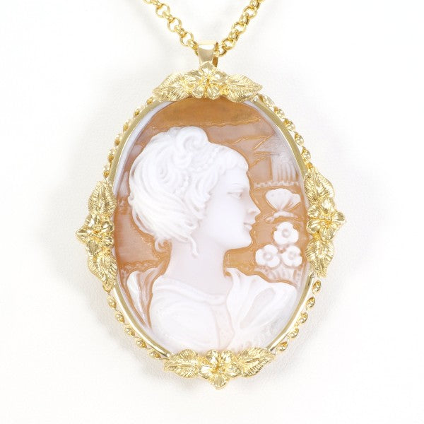 18K Yellow Gold Shell Cameo 2-Way Convertible Necklace & Brooch - Vintage Inspired Jewelry for Women, Perfect for Weddings, Parties & Special Occasions