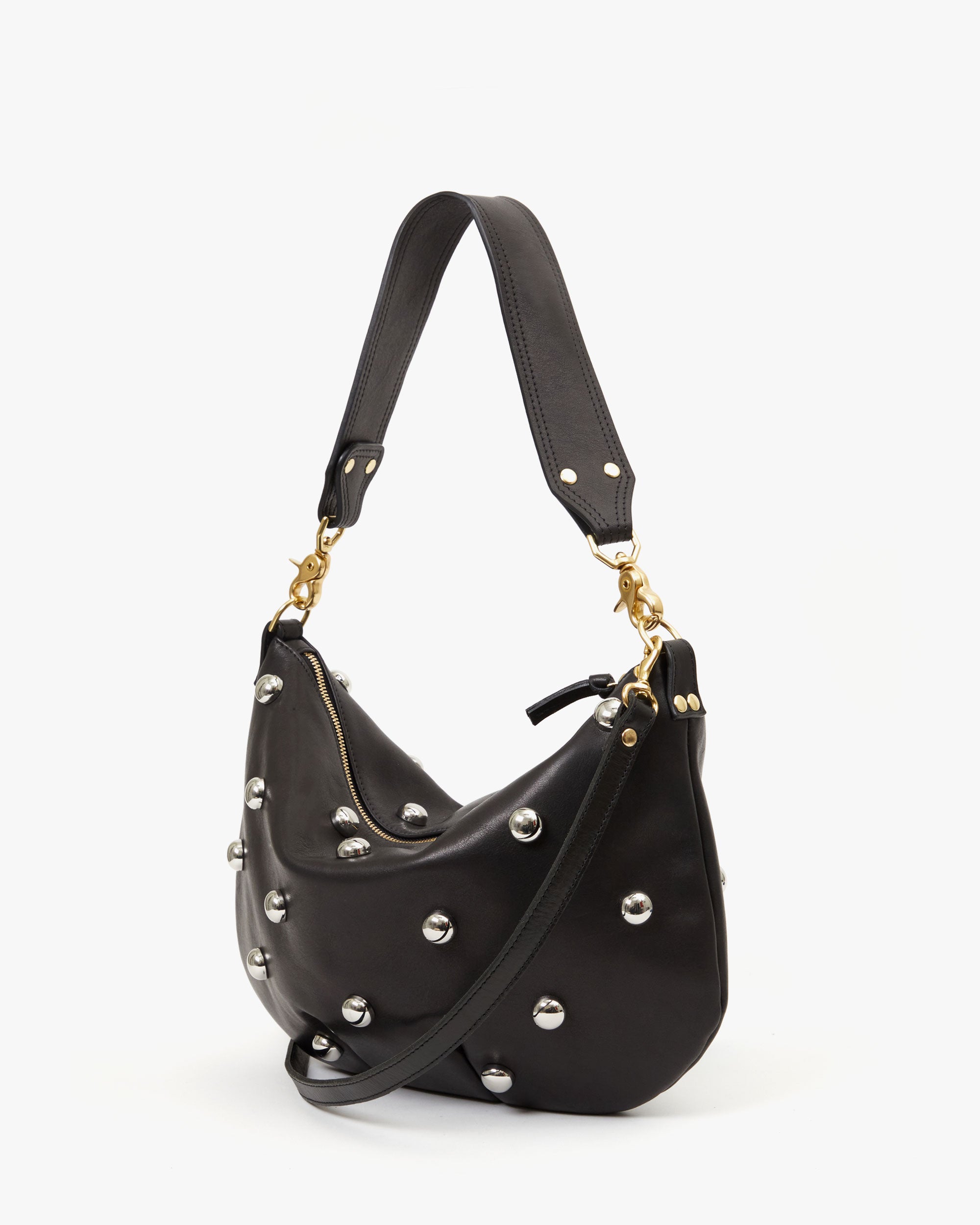 Moyen Messenger Bag Black Genuine Leather with Studs - Stylish Crossbody Purse for Women, Perfect for Work, Travel & Daily Use