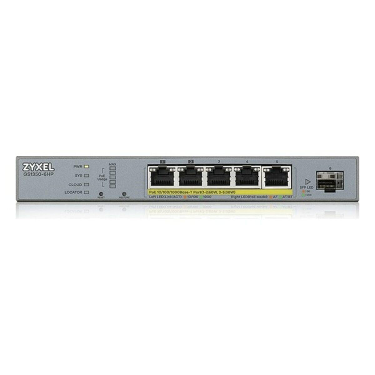 ZyXEL GS1350-6HP 6-Port Gigabit PoE Switch with 5xGB PoE Ports & 1xSFP Slot | 60W Power Budget | Ideal for Small Business Networks, IP Camera Systems & VoIP Phones