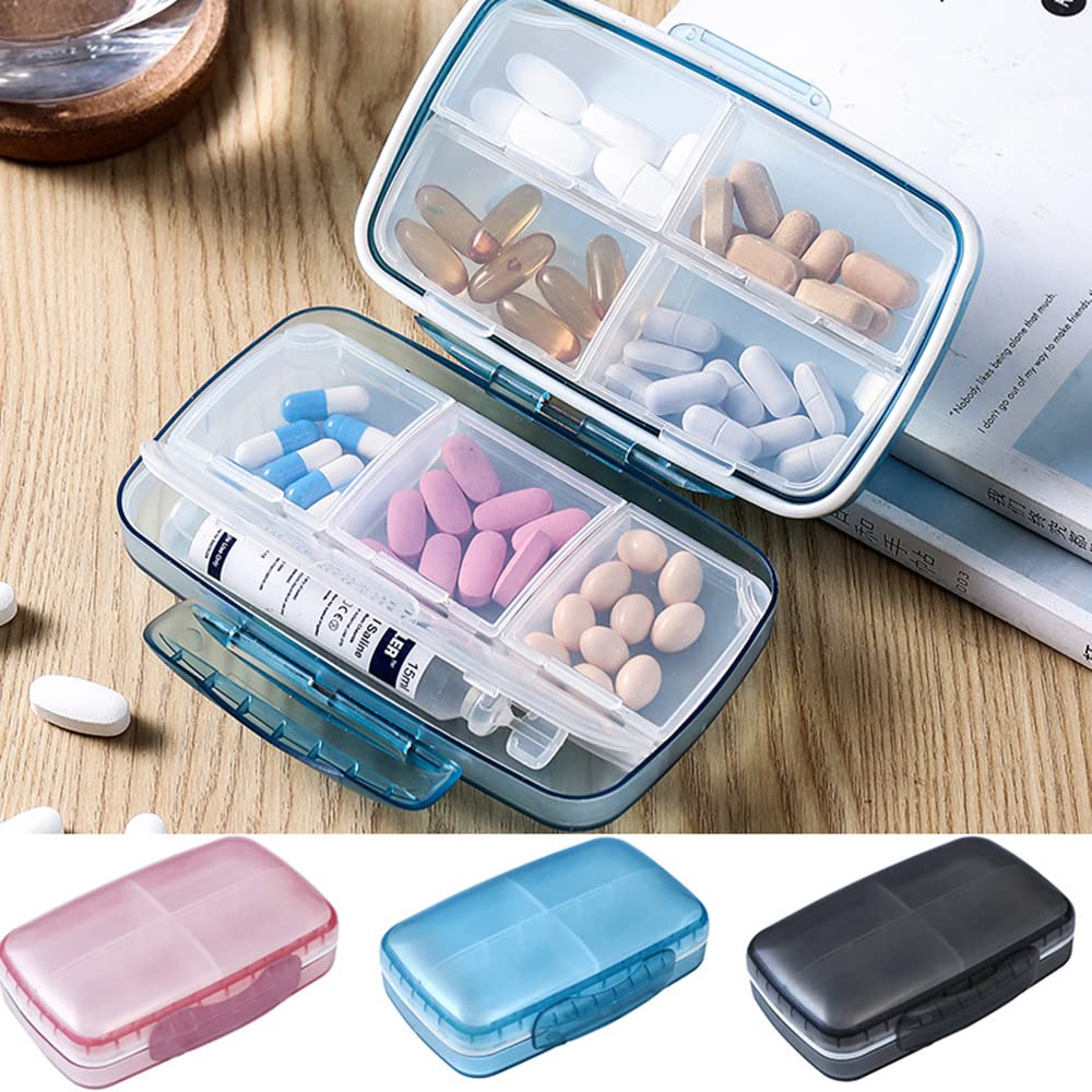 AYGCI Large 8-Compartment Pill Organizer with Key Ring - Portable Moisture-Resistant Medicine Box for Morning, Lunch & Evening - Perfect for Travel, Work & Daily Medication Management