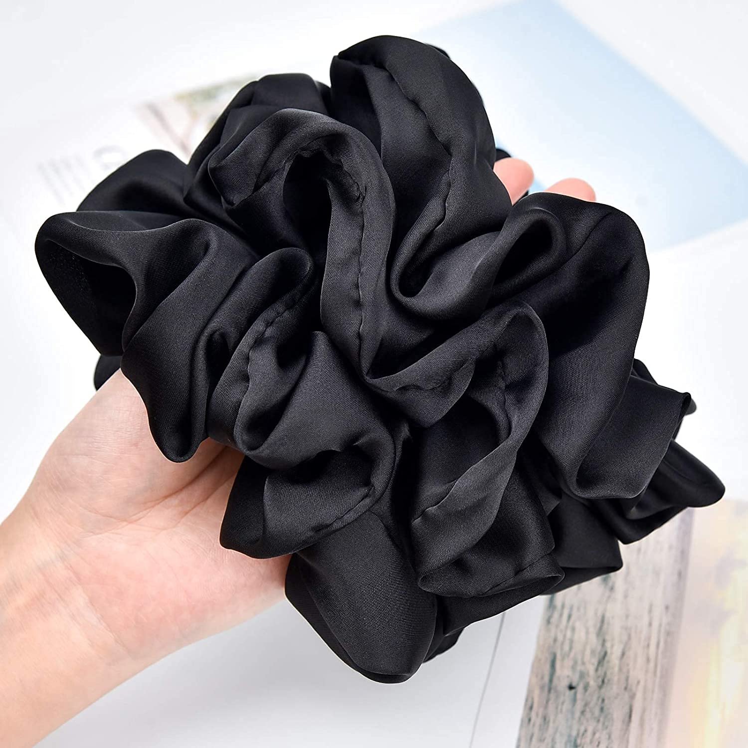 6-Pack Satin Hair Scrunchies with Zipper - Soft Ponytail Holders & Hair Ties for Women & Girls (Black) | Perfect for Workouts, Office & Everyday Hairstyles