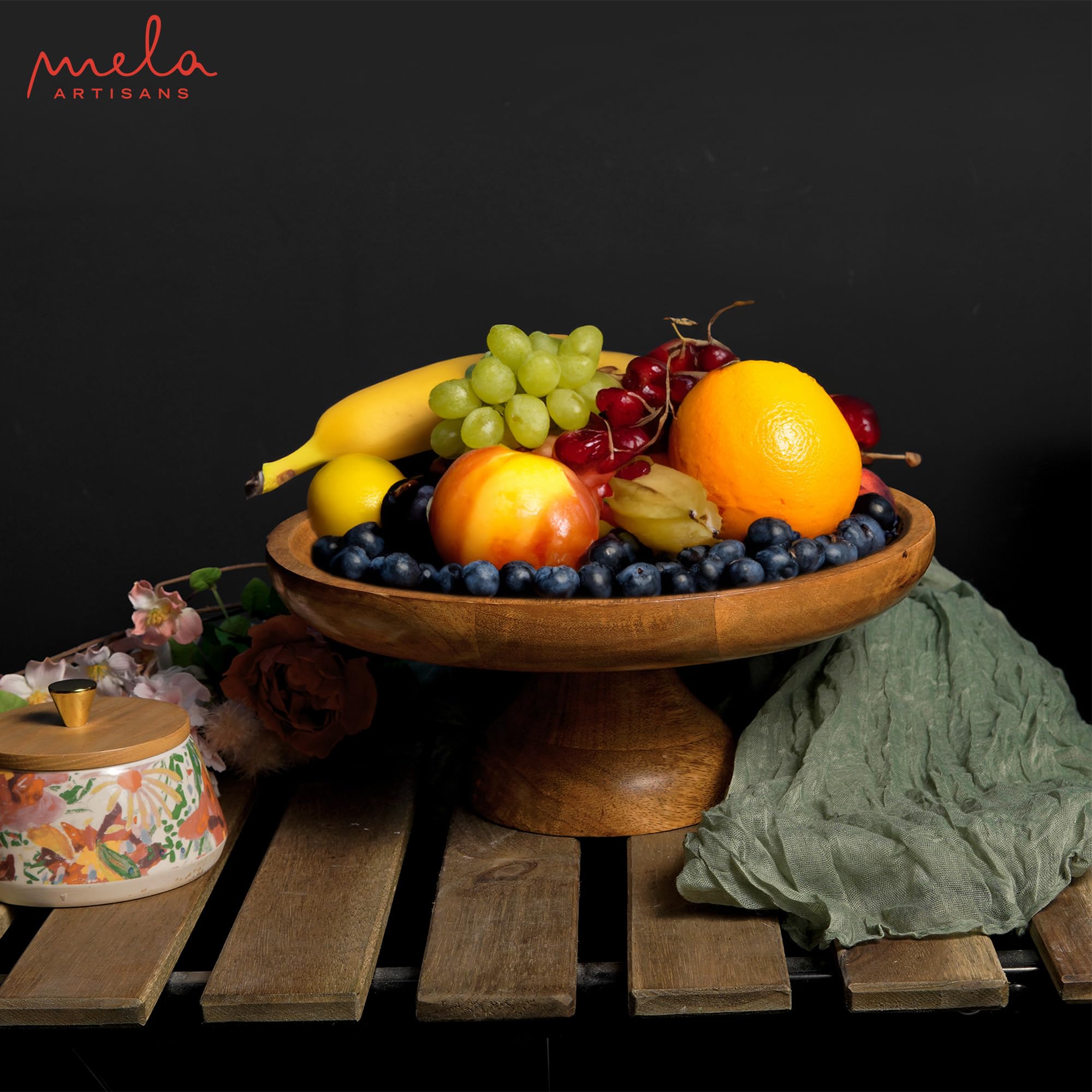 Handcrafted Mangowood Fruit Bowl - Natural Oval Pedestal for Kitchen & Dining Decor