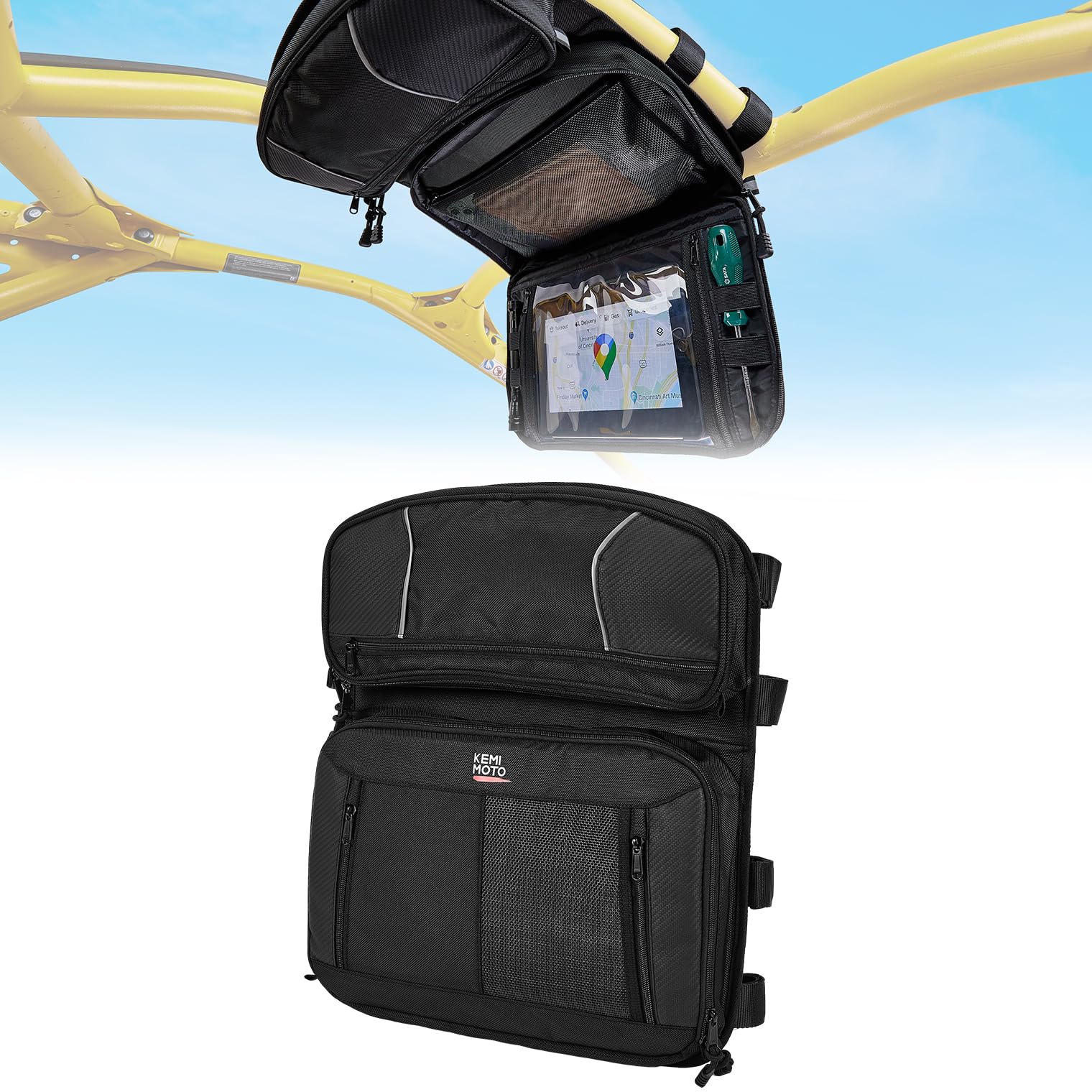 KEMIMOTO UTV Overhead Roof Bag - 1680D Waterproof Large Capacity Roof Storage Bag for Polaris RZR Maverick 2024+ | Perfect for Off-Roading, Camping & Outdoor Adventures