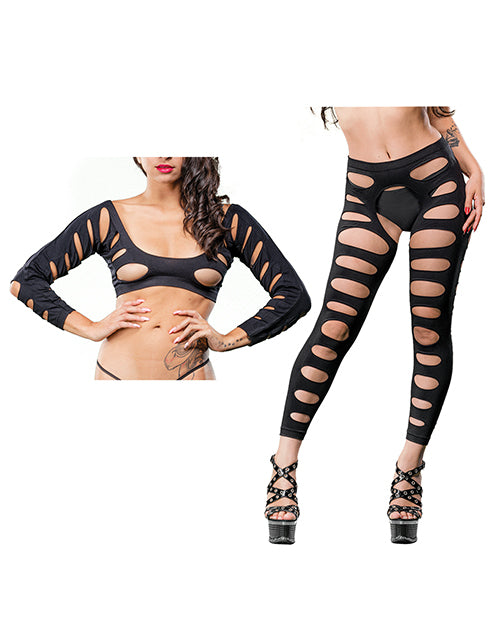 Beverly Hills Naughty Girl Crotchless Leggings with Varied Holes - Black One Size | Sexy Lingerie for Women, Seductive Outfit for Date Night & Boudoir Photography