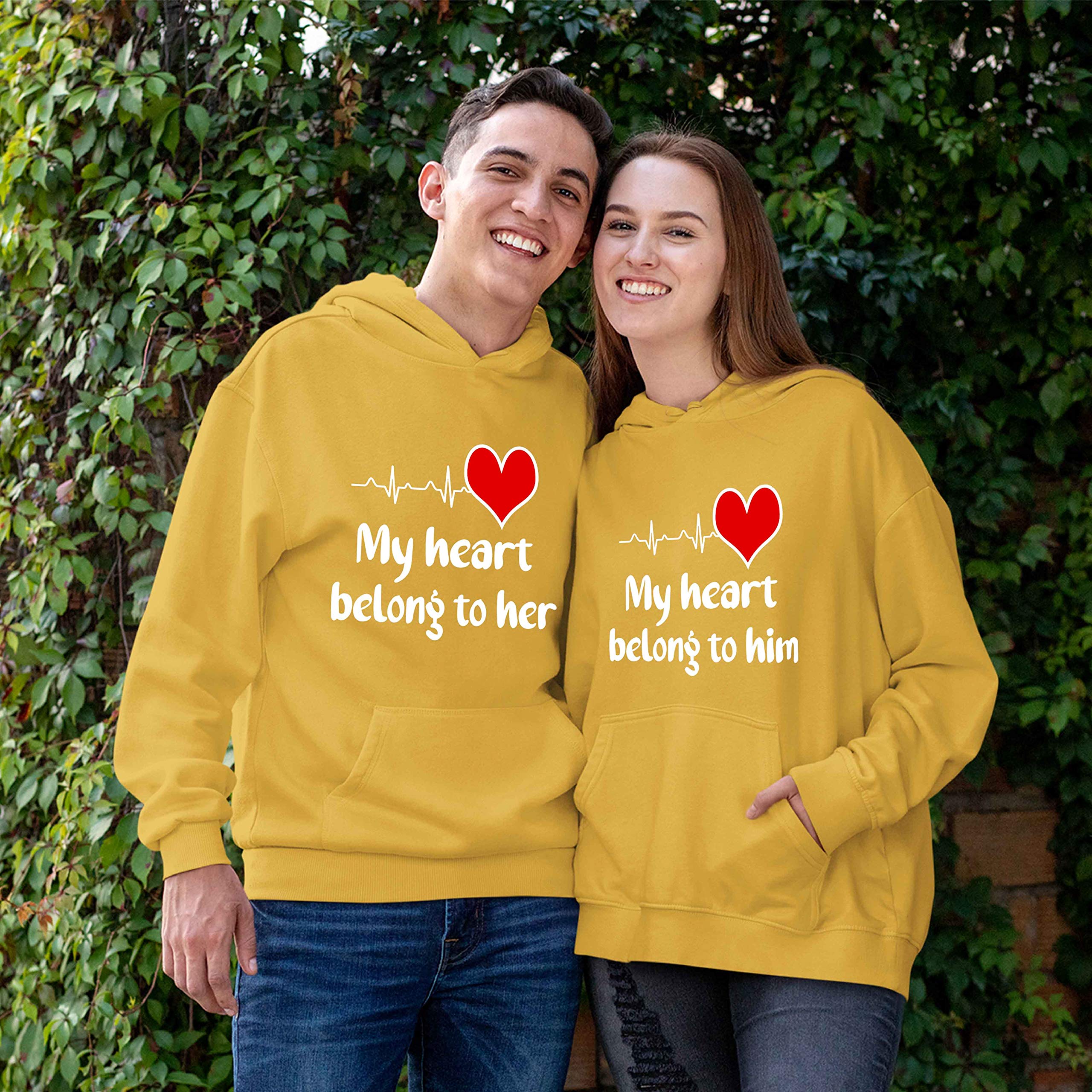 Best Family Gifts: My Heart Belongs To Him & Her - Unisex Couples Hoodies for Cozy Nights & Romantic Dates