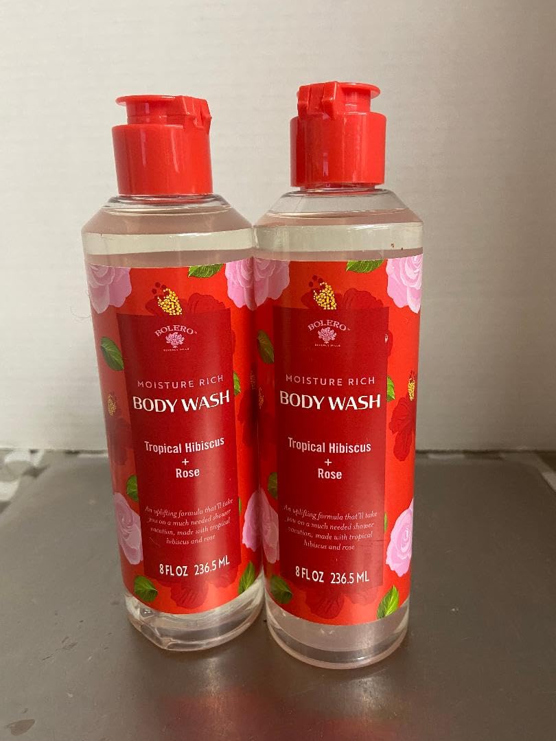 Tropical Hibiscus & Rose Scented Body Wash - 2 Pack (8 oz Each) for Hydrating & Refreshing Skin - Perfect for Daily Shower & Spa Relaxation