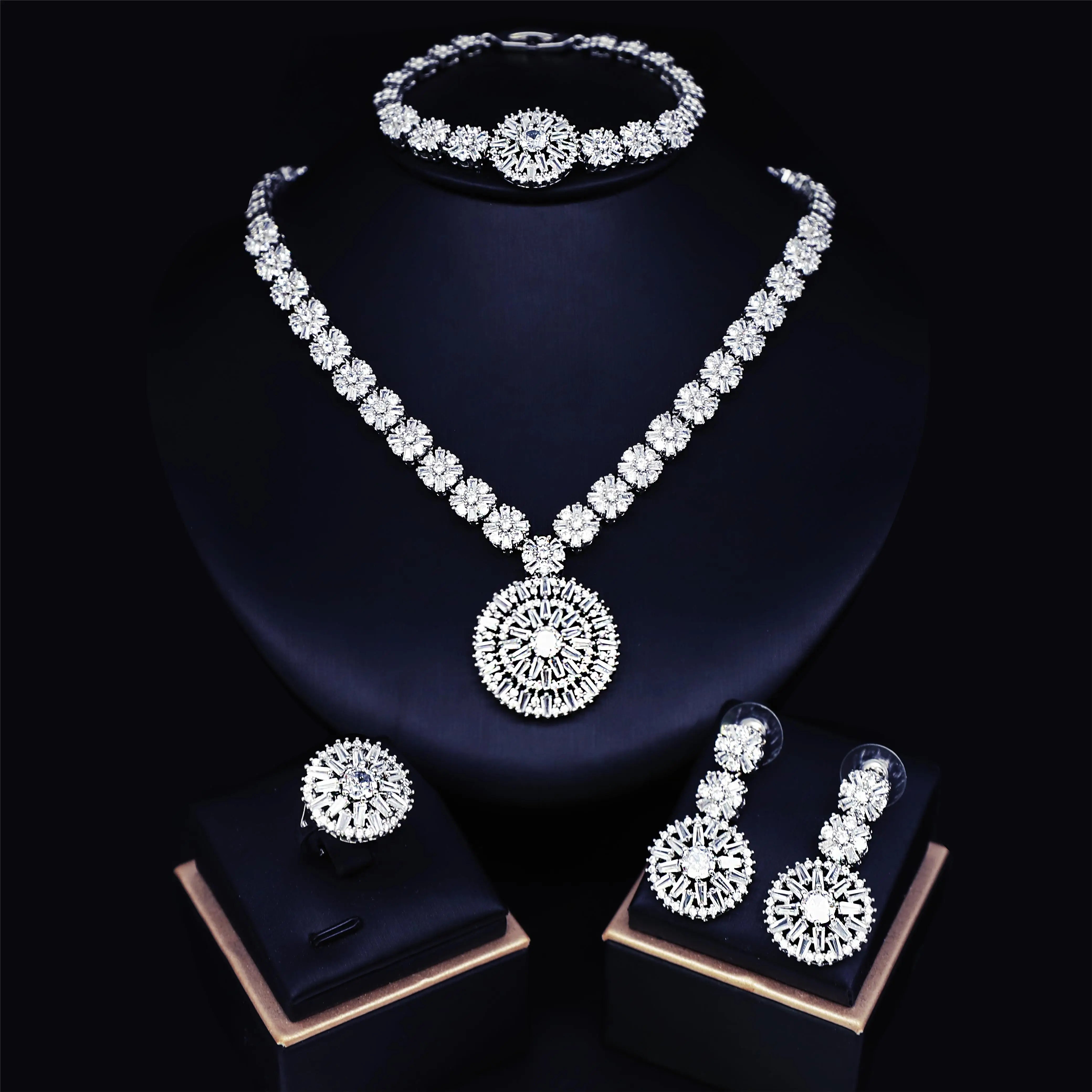 Elegant African Zirconia Bridal Jewelry Set - 4 Piece Necklace, Bracelet, Earrings & Ring for Wedding, Engagement & Special Occasions