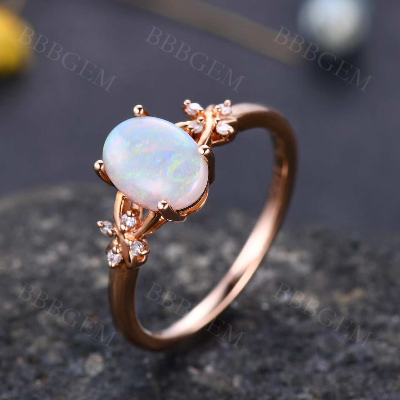1.5CT Oval Australian Opal & Diamond Vintage Engagement Ring - Vine Wedding Band for Women, Perfect for Proposals, Anniversaries & Romantic Occasions