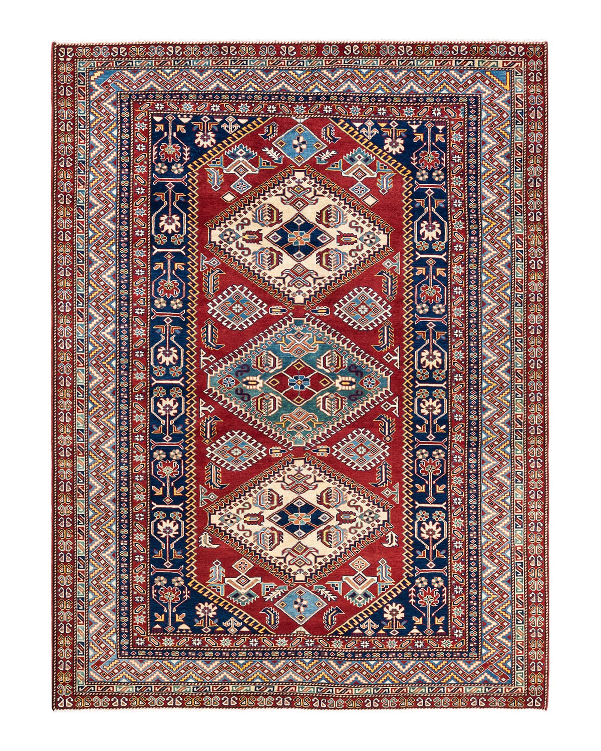 Handmade Bohemian Wool Area Rug 6x9 ft - Solo Rugs Unique Hand-Knotted Tribal Design in Red - Perfect for Living Room, Bedroom, or Boho Home Decor