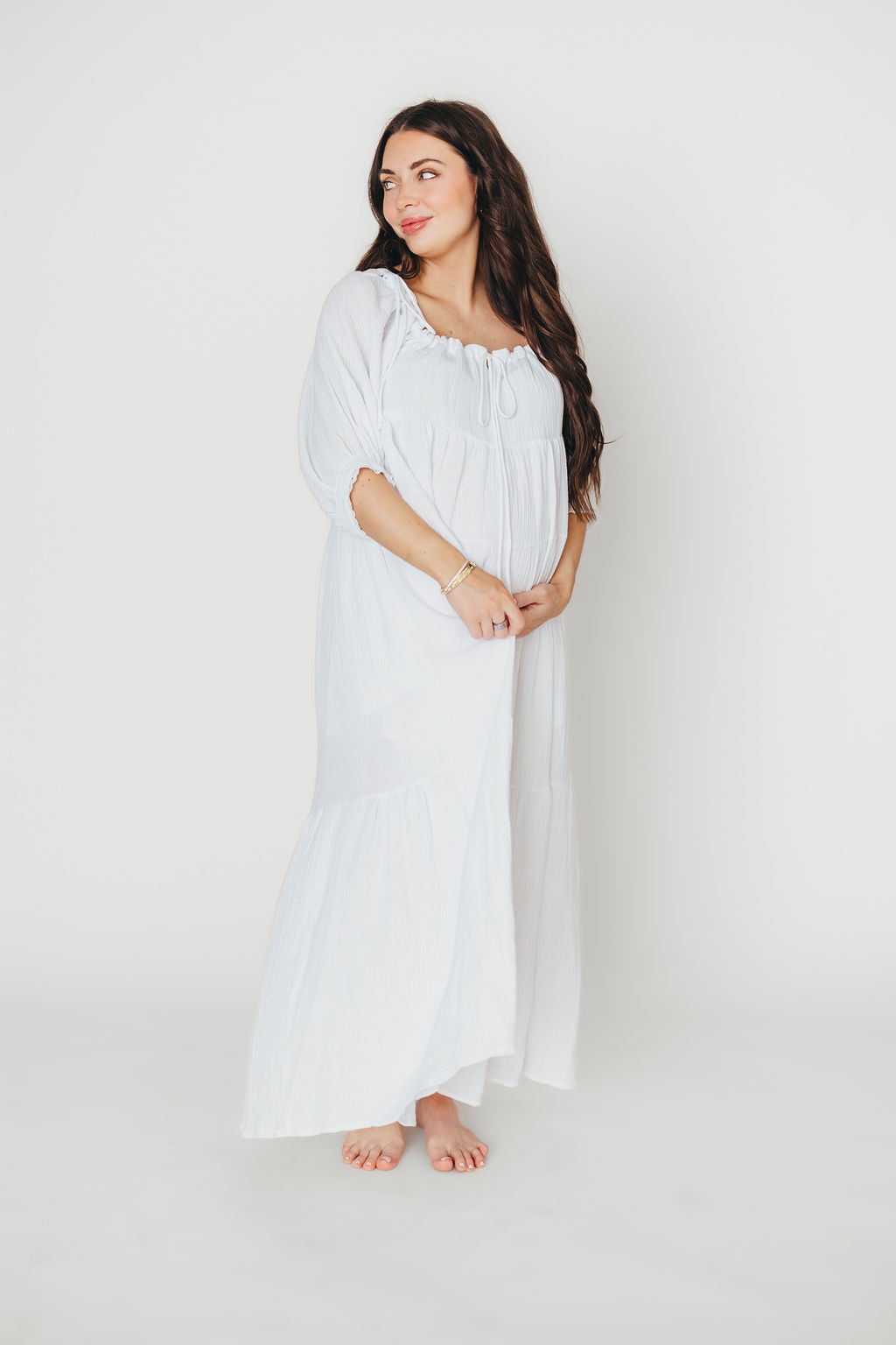 Goddess 100% Cotton Babydoll Maxi Dress - White Maternity Dress for Pregnancy, Bump Friendly, Comfortable & Flowy - Perfect for Maternity Photoshoot, Baby Shower & Summer Vacation