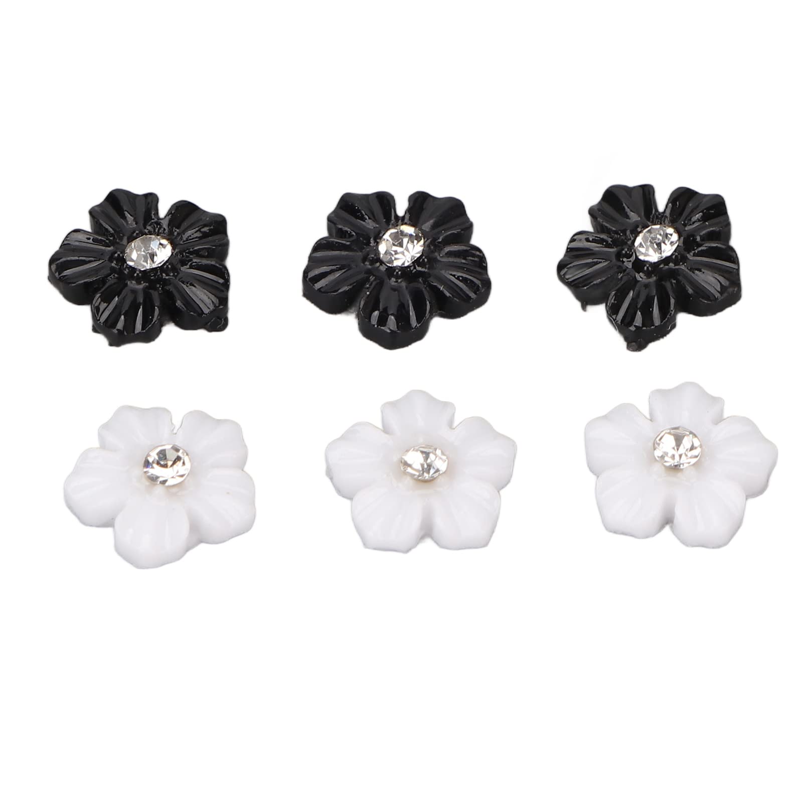 3D Flower Nail Art Decorations - Black & White 5 Petal for DIY Manicure