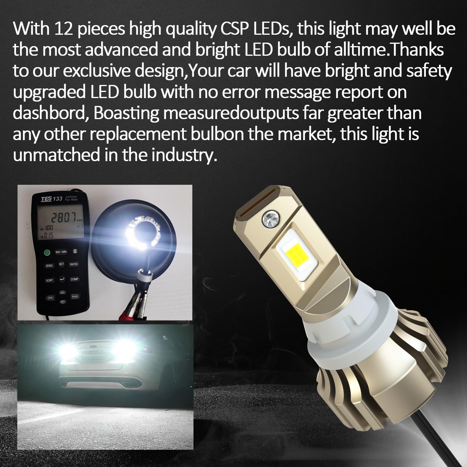 Bestview 912 921 LED Bulb - 5600 Lumens T15 906 W16W Backup Reverse Light Bulbs, CANBUS Error Free for Cars & Trucks, High Brightness 6500K White (Pack of 2) - Perfect for Nighttime Reversing & Parking Safety