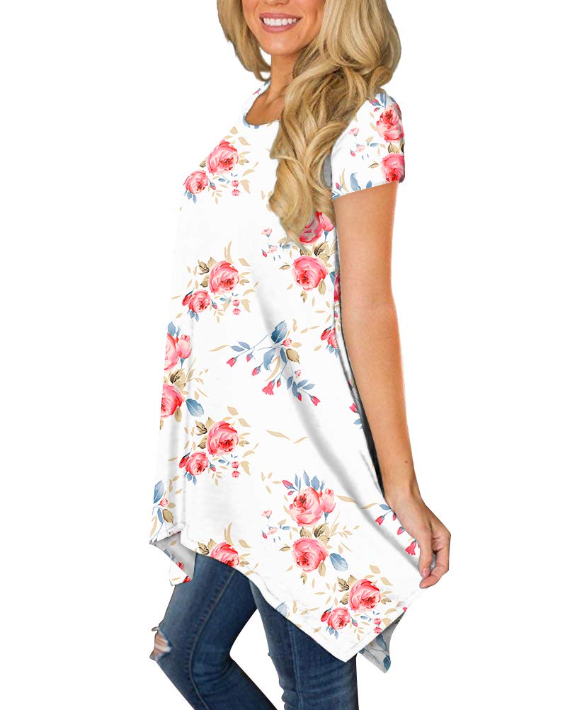 POPYOUNG Women's 2025 Summer Short Sleeve Tunic Top - Casual Swing Blouse Shirt for Beach, Vacation & Everyday Wear
