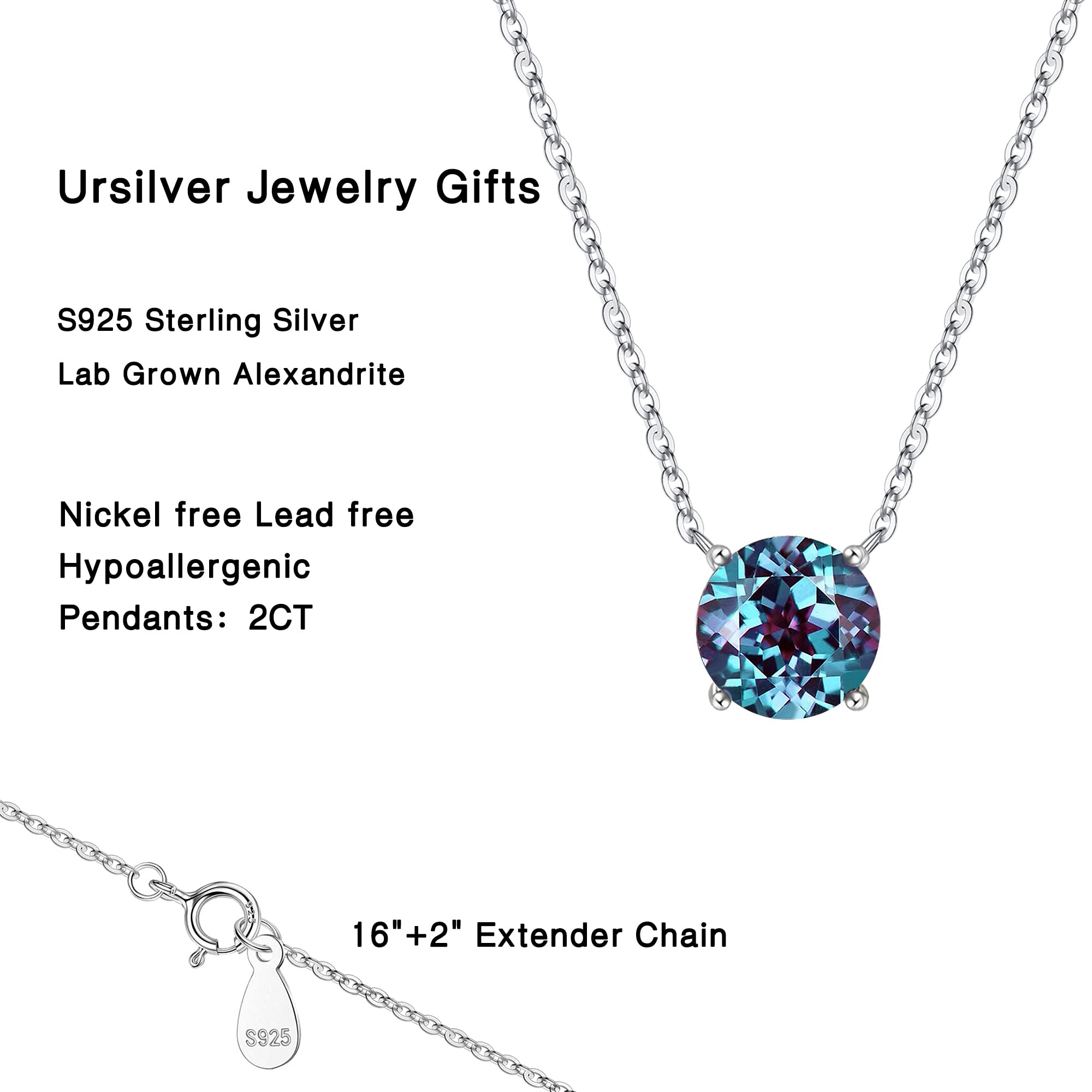 Ursilver Sterling Silver Birthstone Necklace for Women - 12 Months Round S925 Jewelry, Valentine's Day & Birthday Gift for Her | Perfect for Anniversaries, Mother's Day & Special Occasions