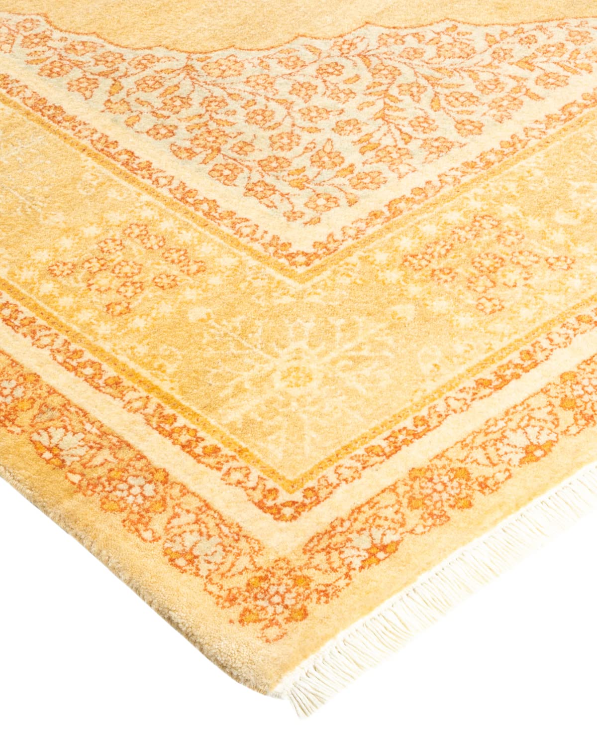 Handmade Wool Oriental Mogul Yellow 4x6 Area Rug - Traditional Hand-Knotted Solo Rugs for Living Room, Bedroom & Dining Room Decor