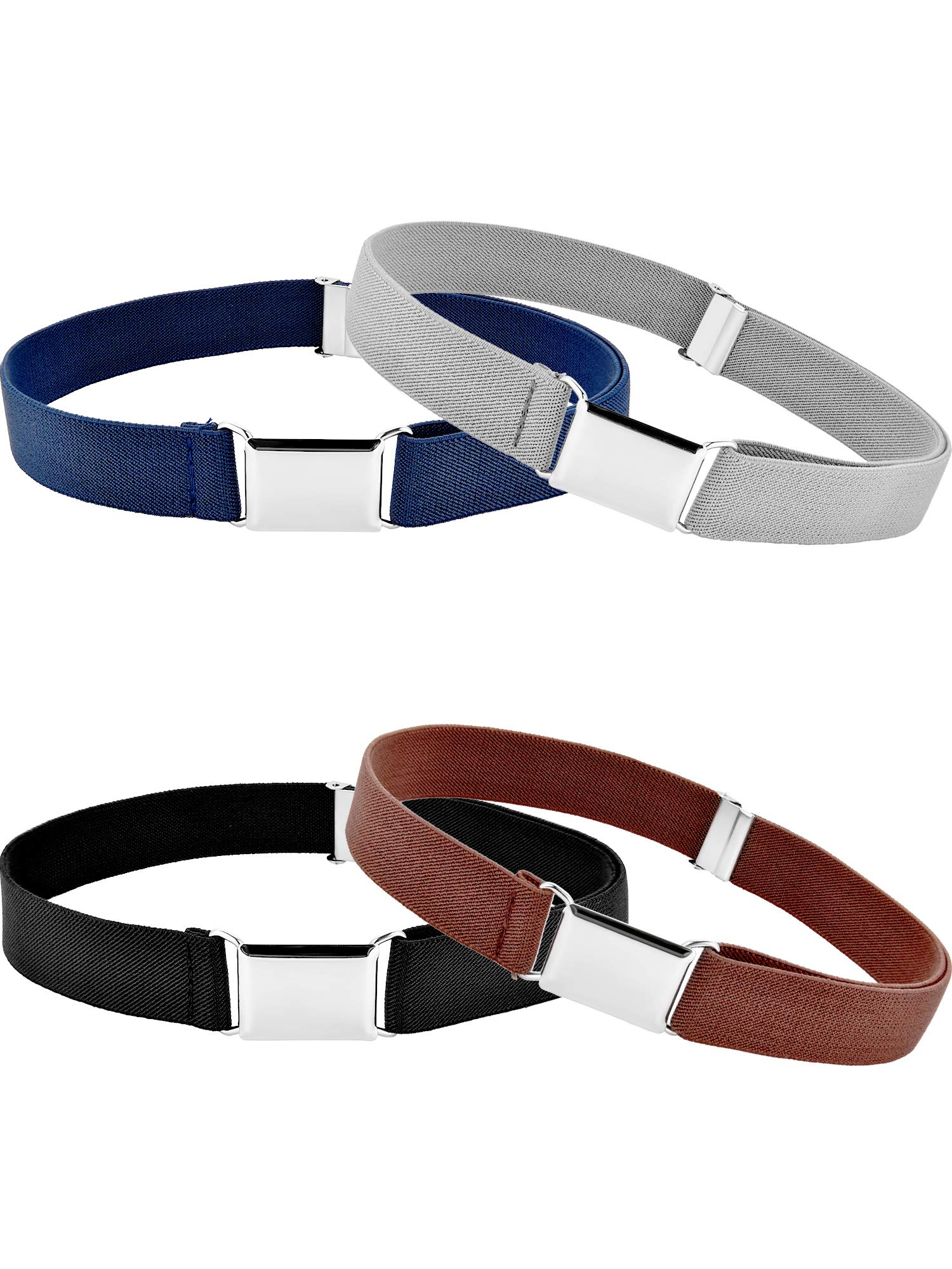 Tatuo 4-Pack Kids Adjustable Elastic Belts - Stretchable Waistband for Boys & Girls (Black, Gray, Brown, Navy Blue) - Perfect for School Uniforms, Dress Pants & Everyday Wear